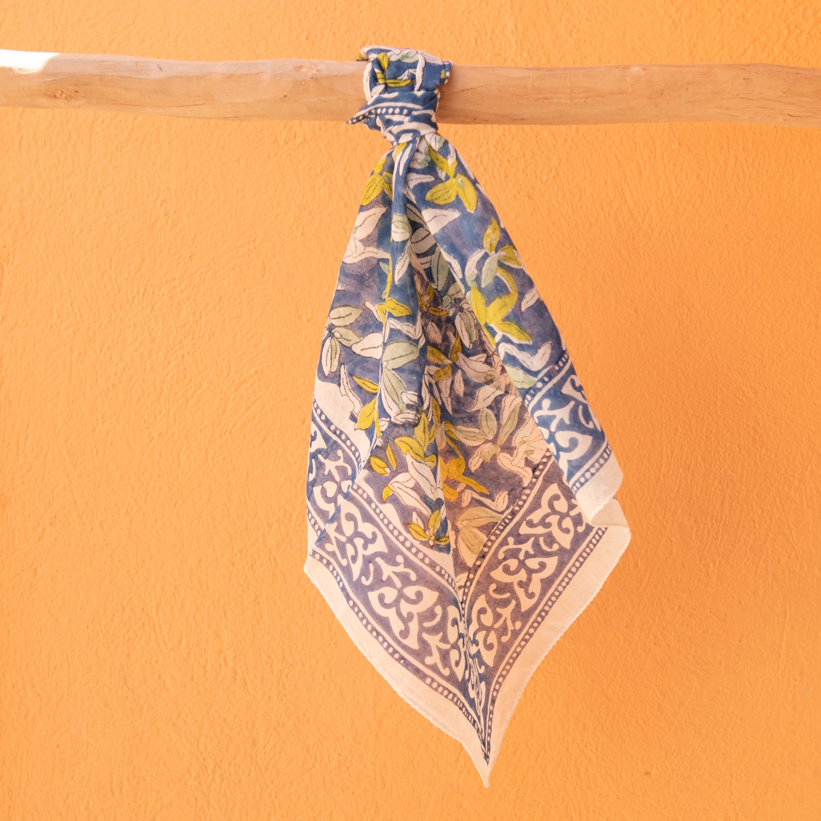 Bandana Scarf Figuieres Organic Coton - Blockprint - Blue BLUE