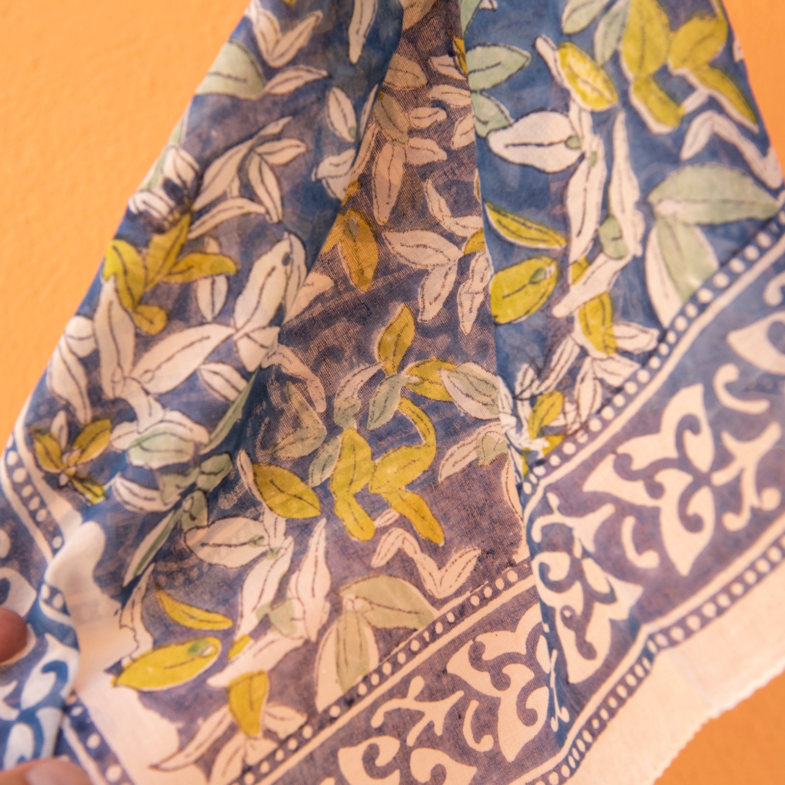 Bandana Scarf Figuieres Organic Coton - Blockprint - Blue BLUE
