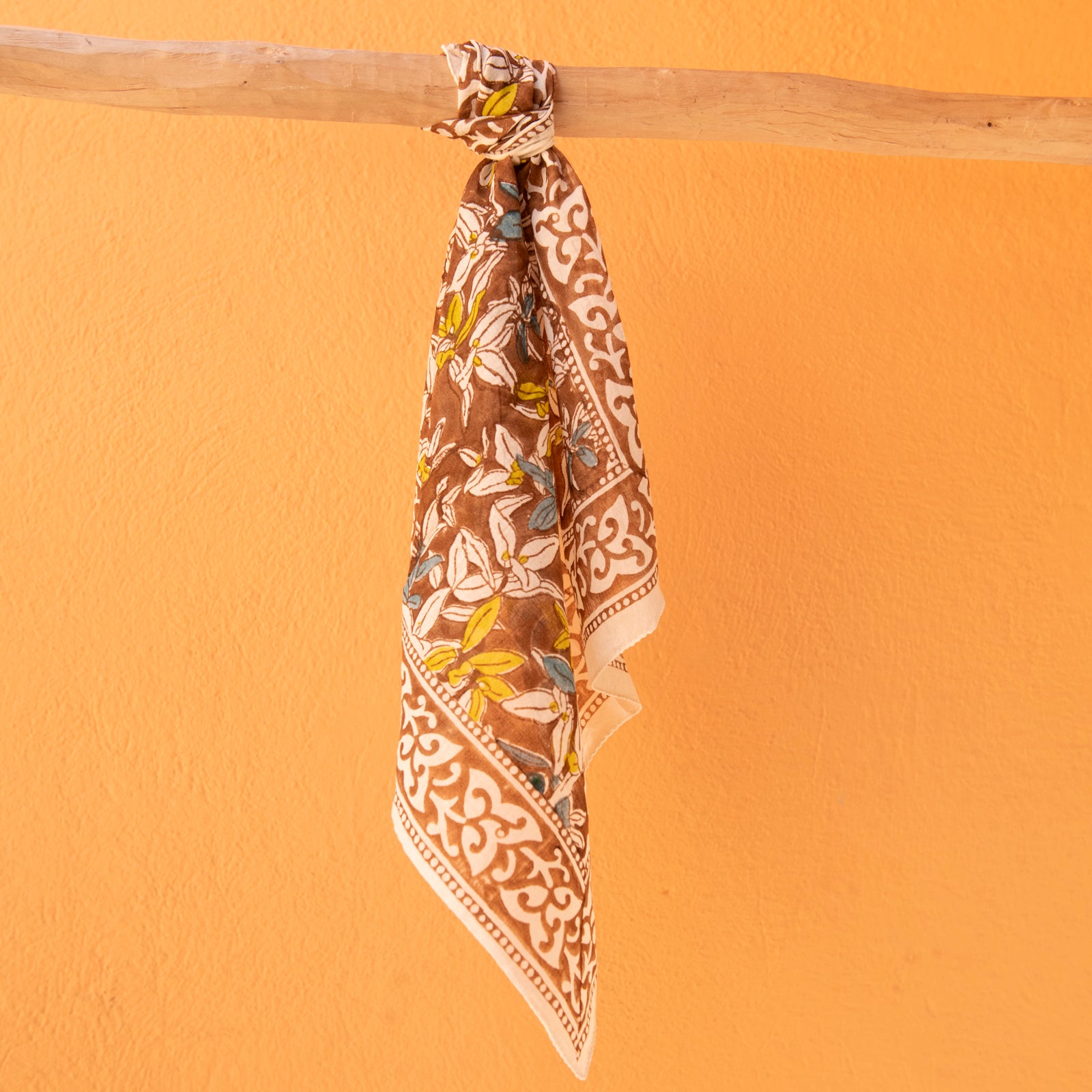 Bandana Scarf Figuieres Organic Coton - Blockprint - Brown BROWN