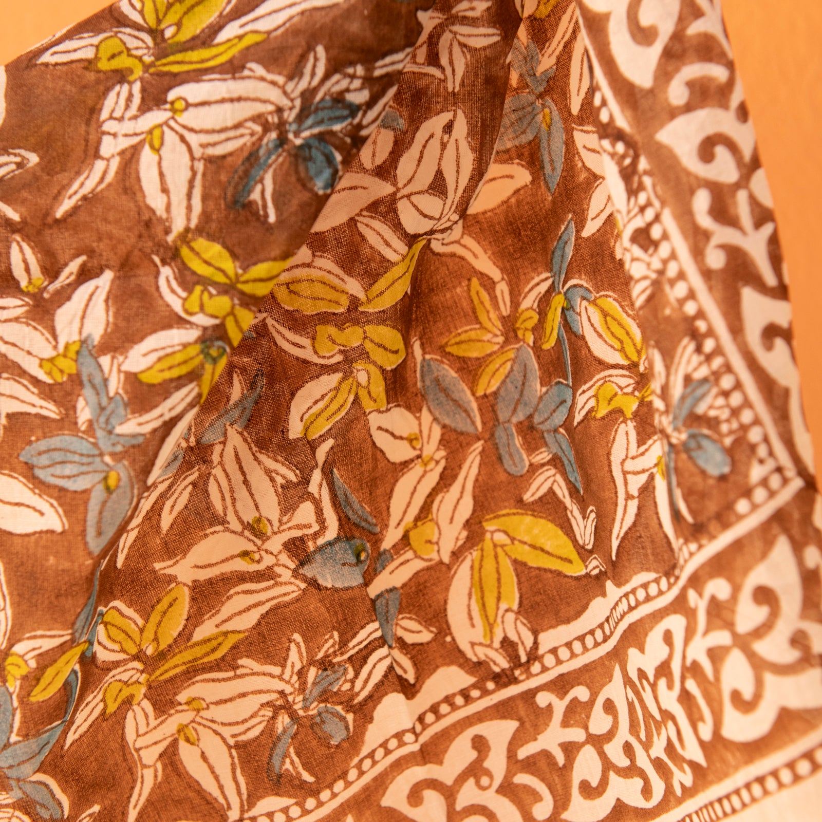 Bandana Scarf Figuieres Organic Coton - Blockprint - Brown BROWN