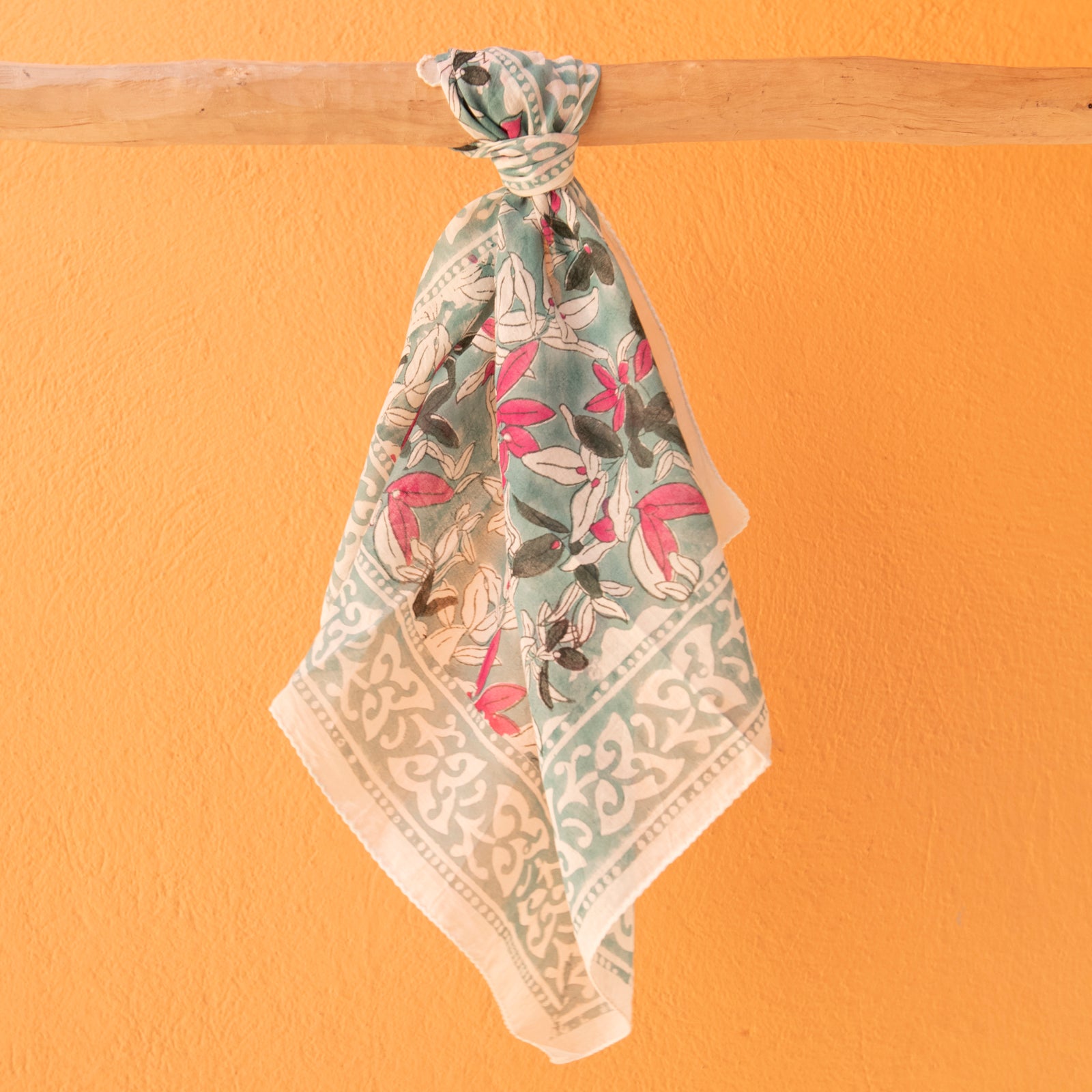 Bandana Scarf Figuieres Organic Coton - Blockprint - Green GREEN