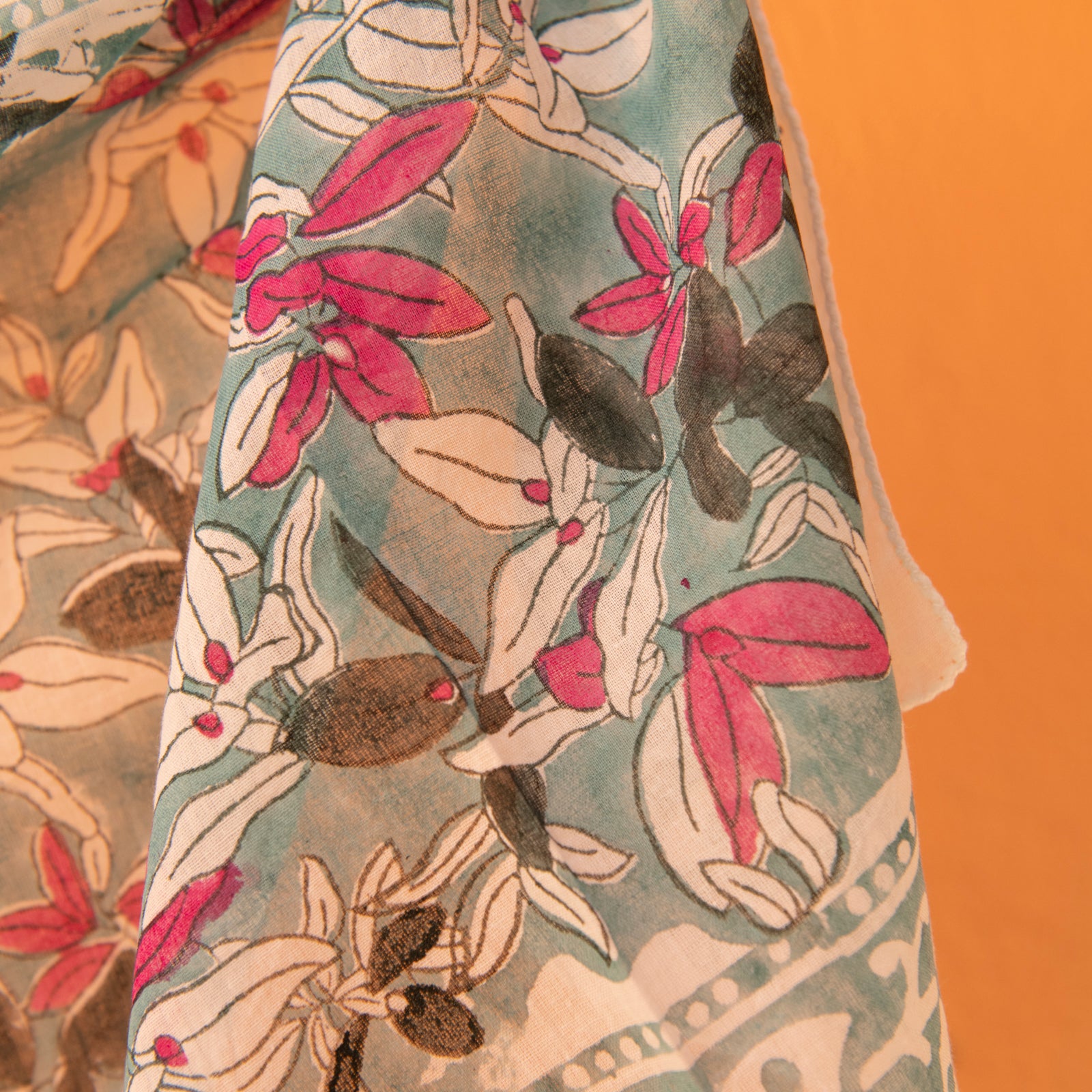 Bandana Scarf Figuieres Organic Coton - Blockprint - Green GREEN