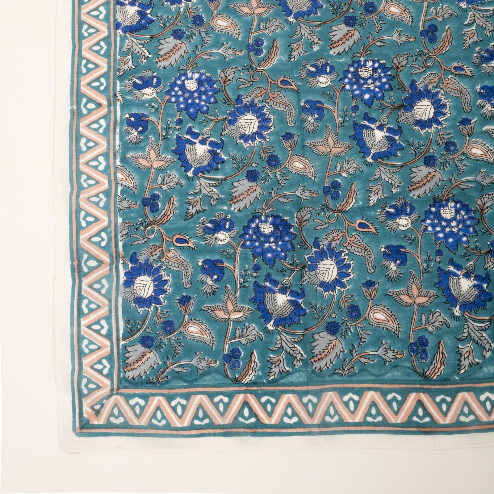 Large Scarf Tara Organic Coton - Blockprint - Blue BLUE