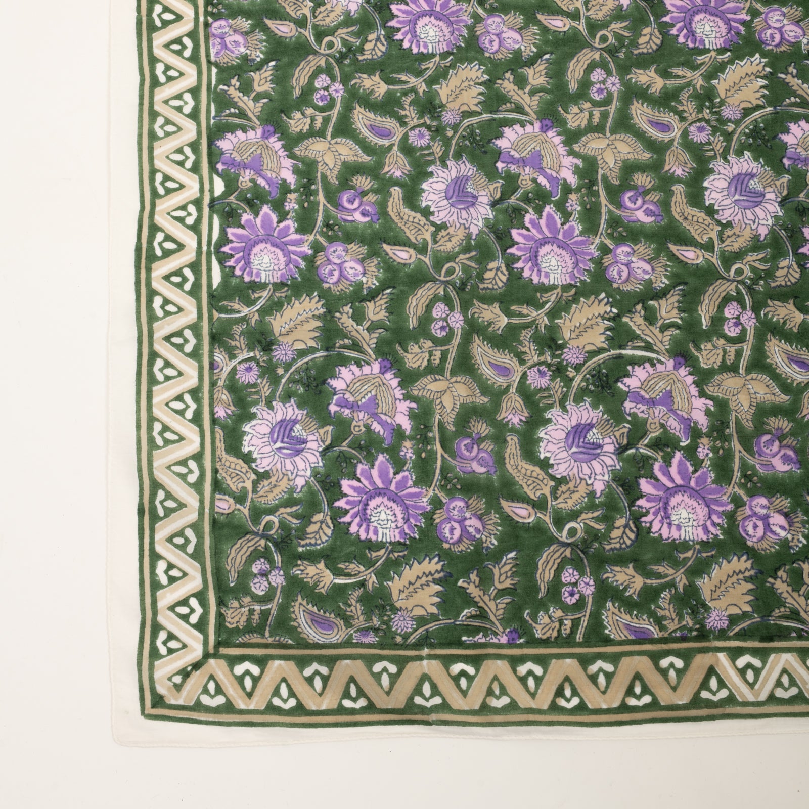 Large Scarf Tara Organic Coton - Blockprint - Green GREEN