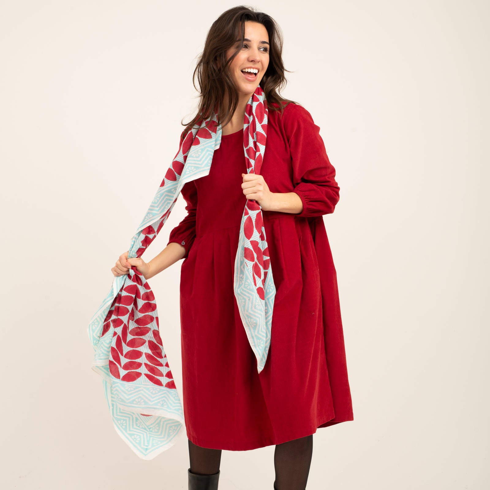 Large Scarf Ananda Organic Coton - Blockprint - Red RED