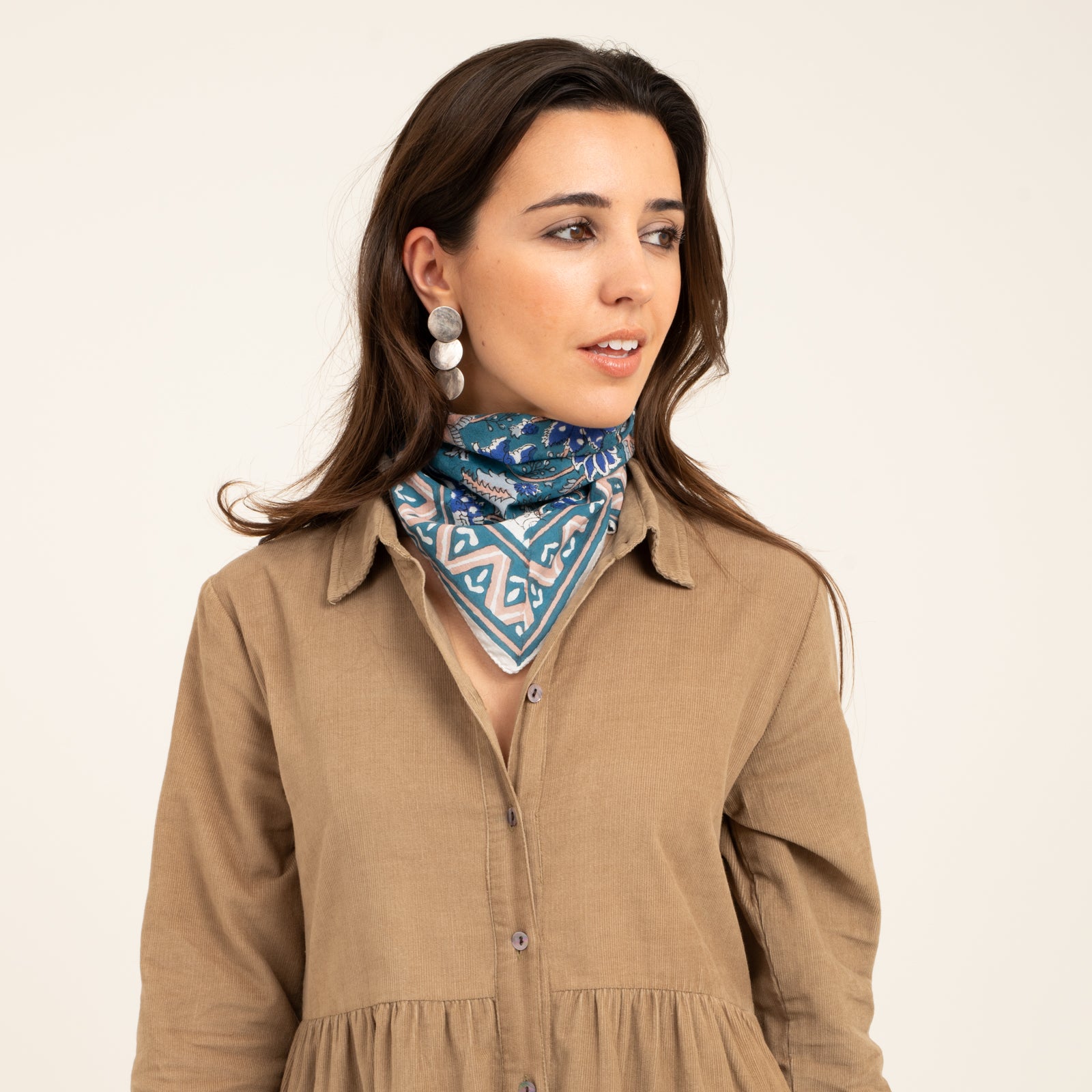 Bandana Scarf Tara Organic Coton - Blockprint - Blue BLUE