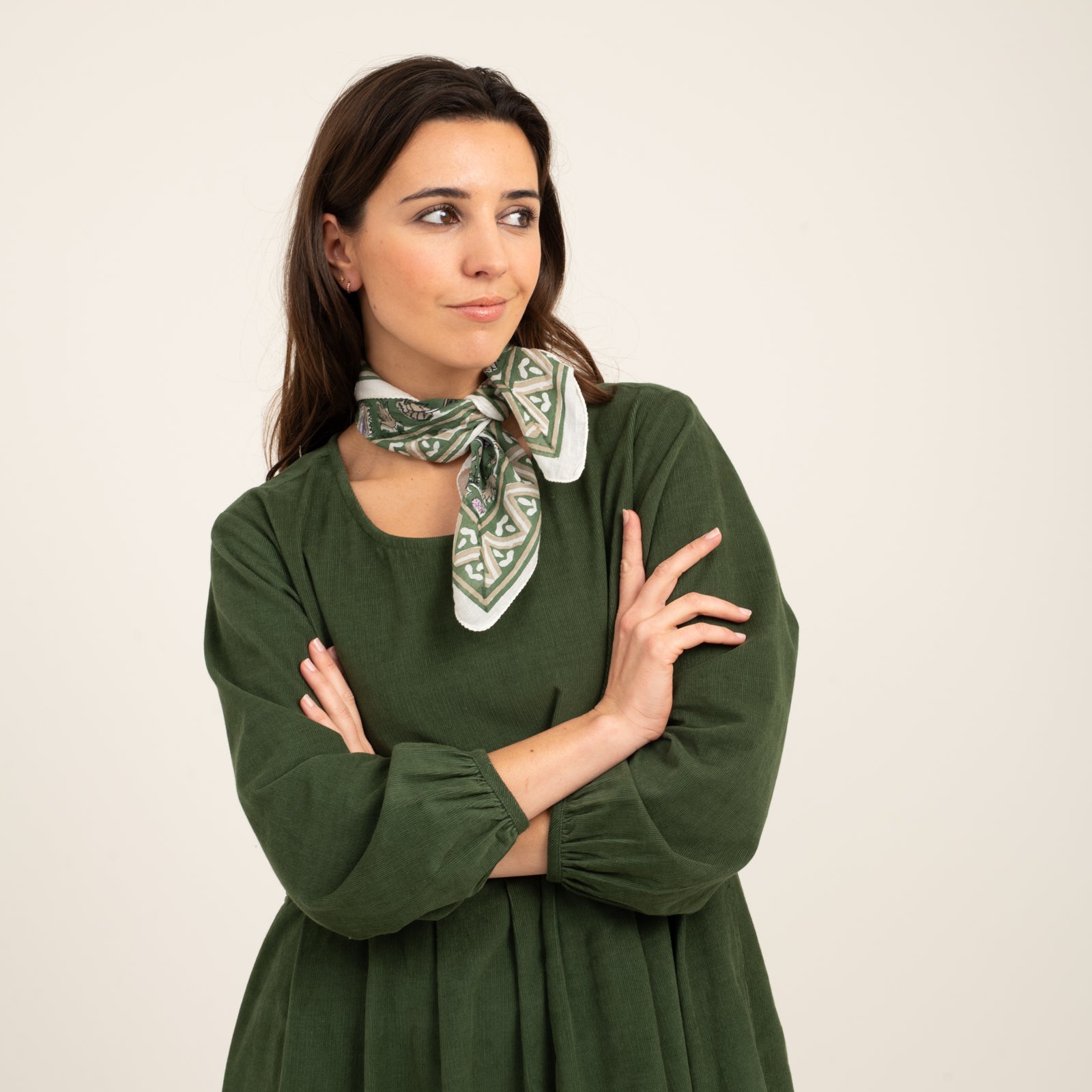 Bandana Scarf Tara Organic Coton - Blockprint - Green GREEN