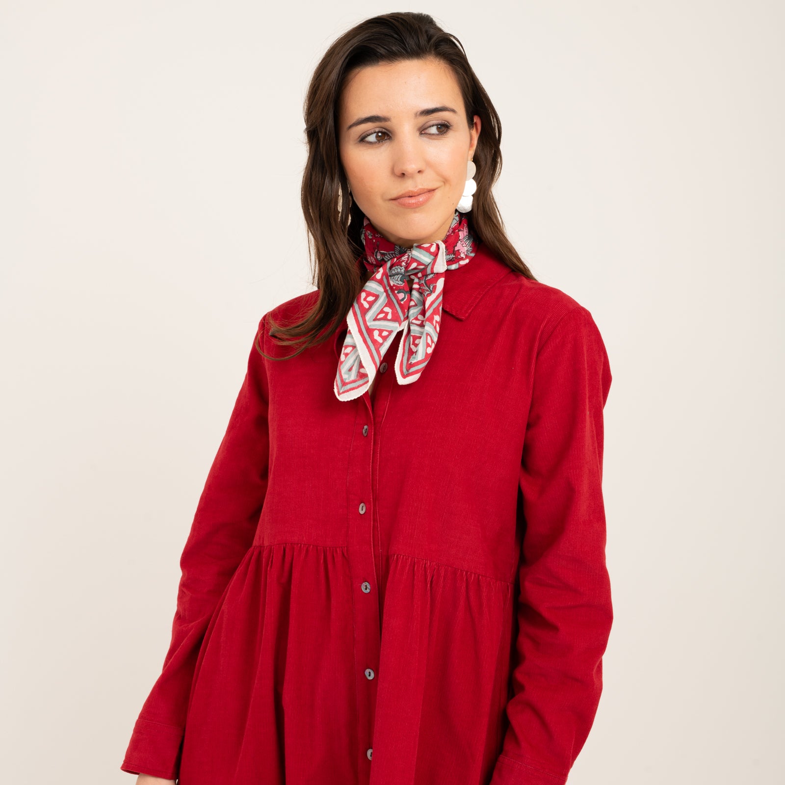 Bandana Scarf Tara Organic Coton - Blockprint - Red RED