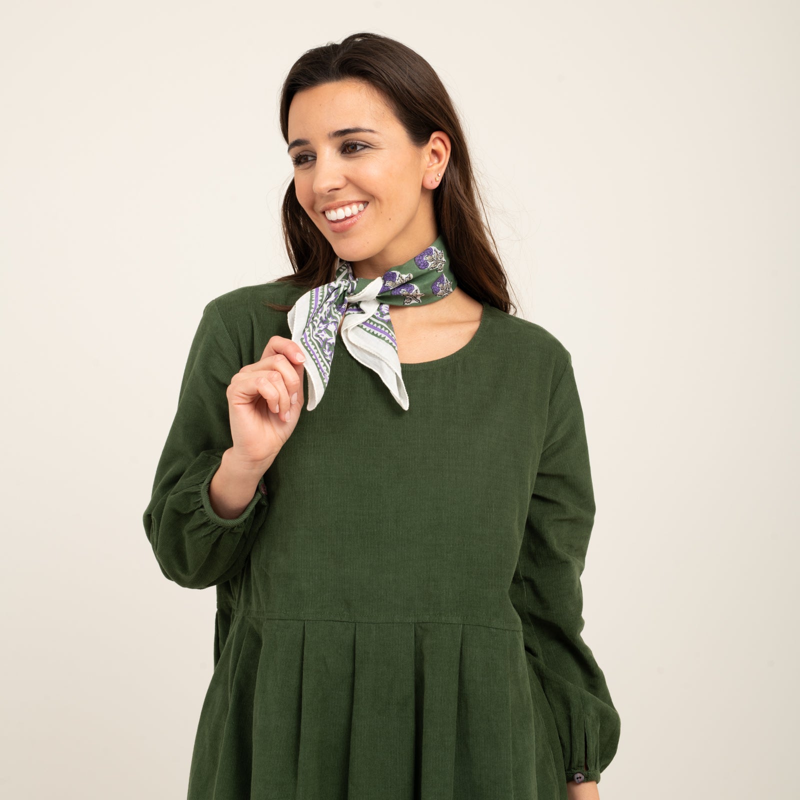Bandana Scarf Sathi Organic Coton - Blockprint - Green GREEN