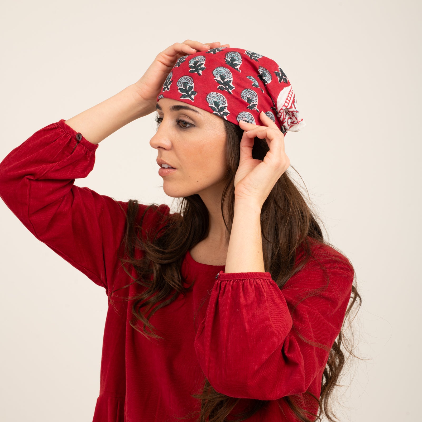 Bandana Scarf Sathi Organic Coton - Blockprint - Red RED