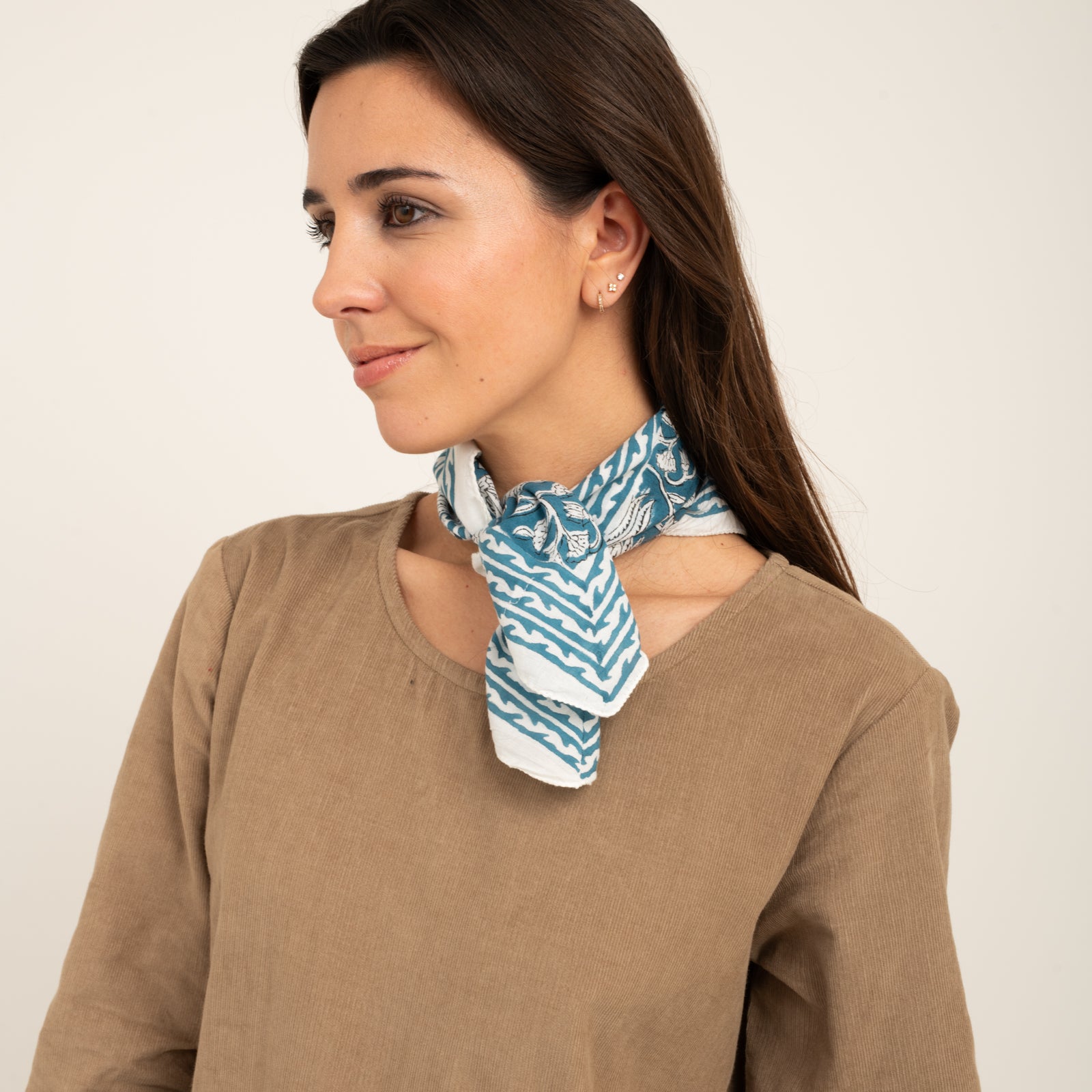Bandana Scarf Pema Organic Coton - Blockprint - Blue BLUE