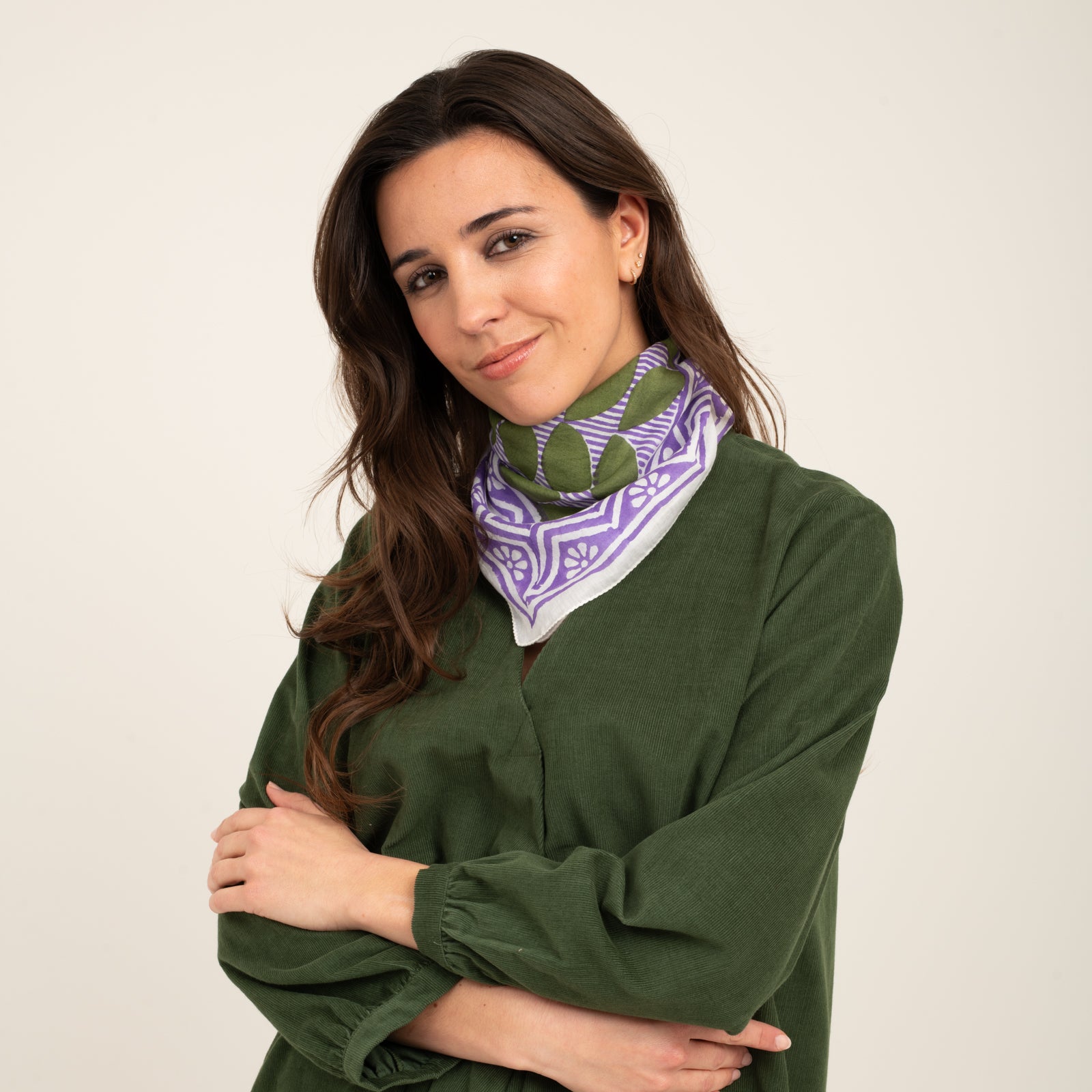 Bandana Scarf Ananda Organic Coton - Blockprint - Green GREEN