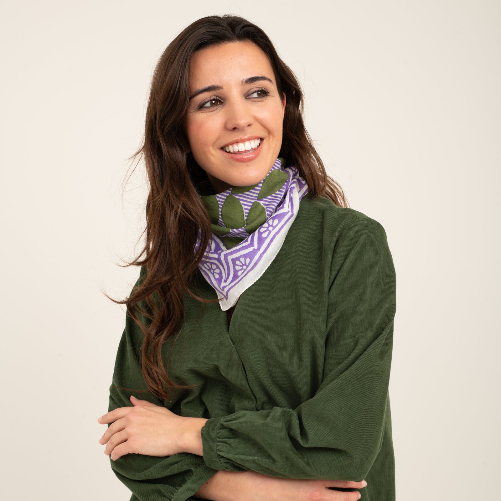 Bandana Scarf Ananda Organic Coton - Blockprint - Green GREEN