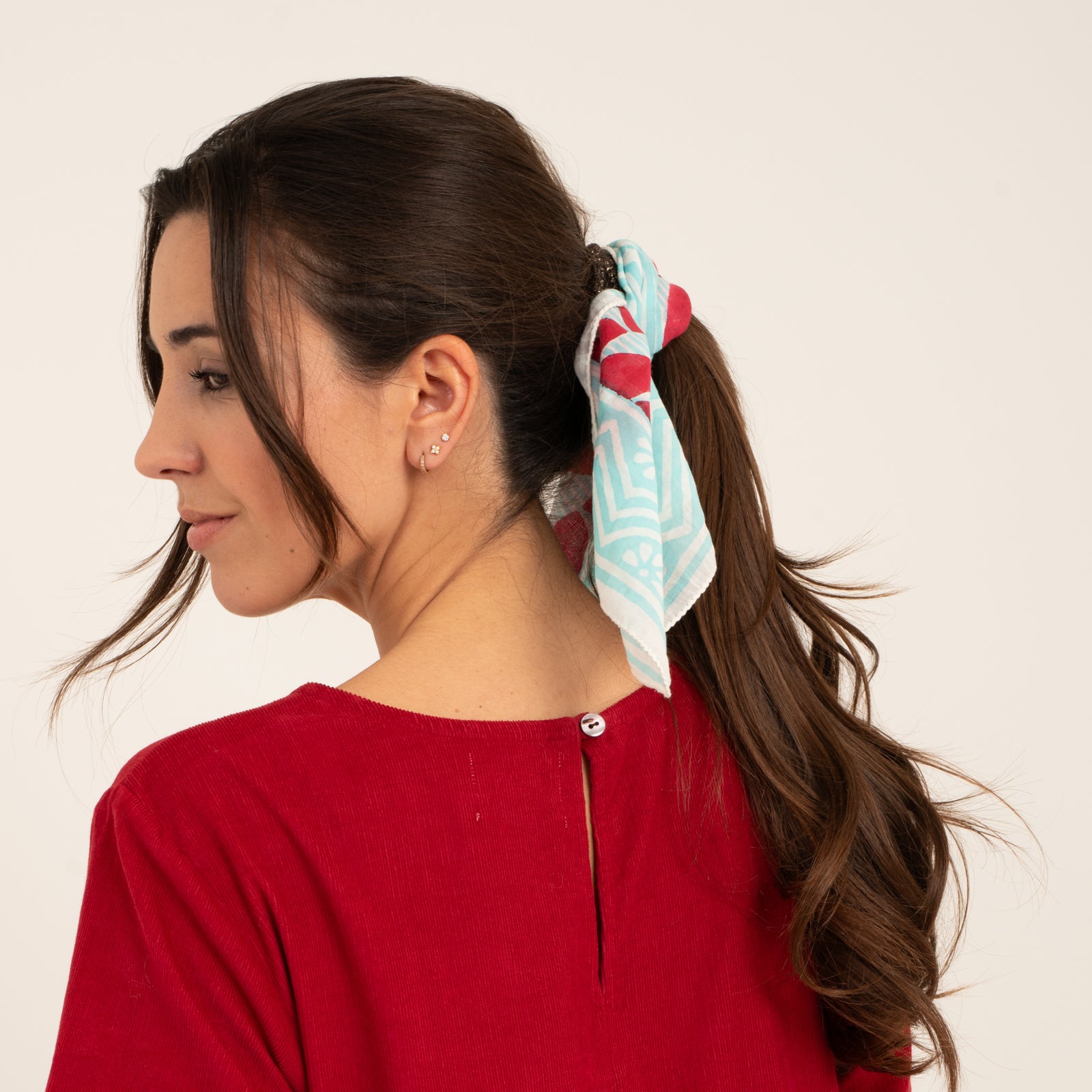 Bandana Scarf Ananda Organic Coton - Blockprint - Red RED