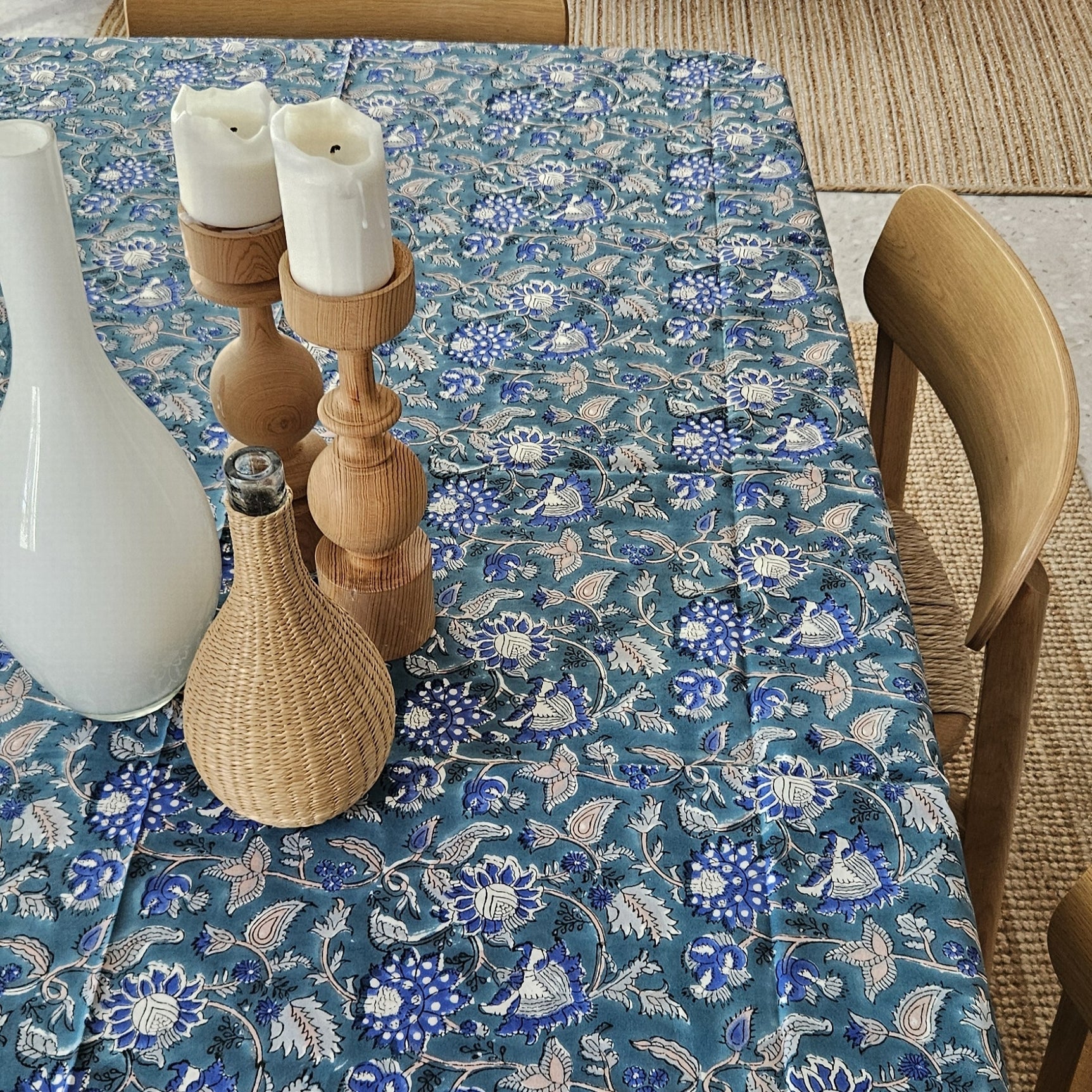 Table Cover Tara 150x250 100% Organic Cotton-blockprint - Blue BLUE