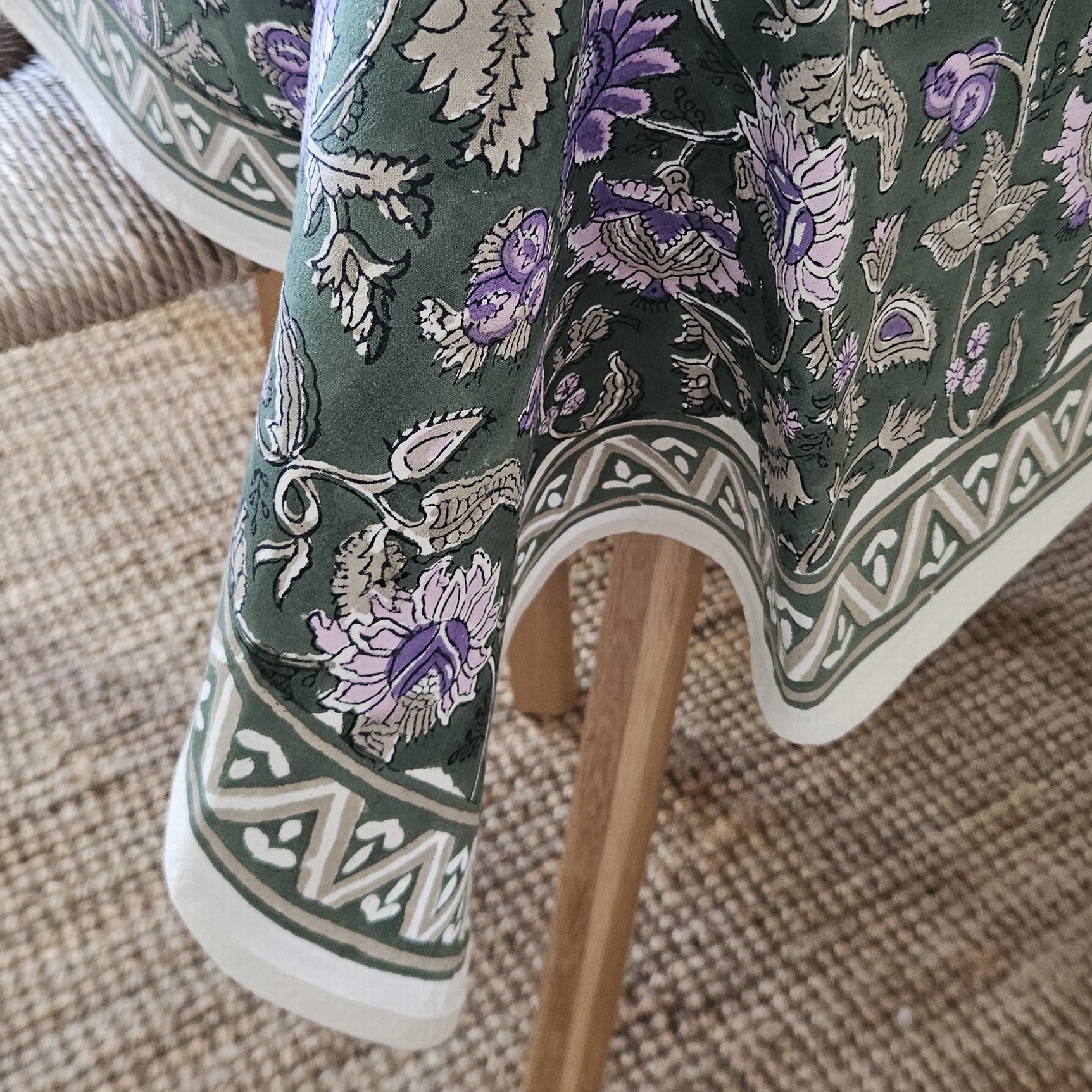 Table Cover Tara 150x250 100% Organic Cotton-blockprint - Green GREEN