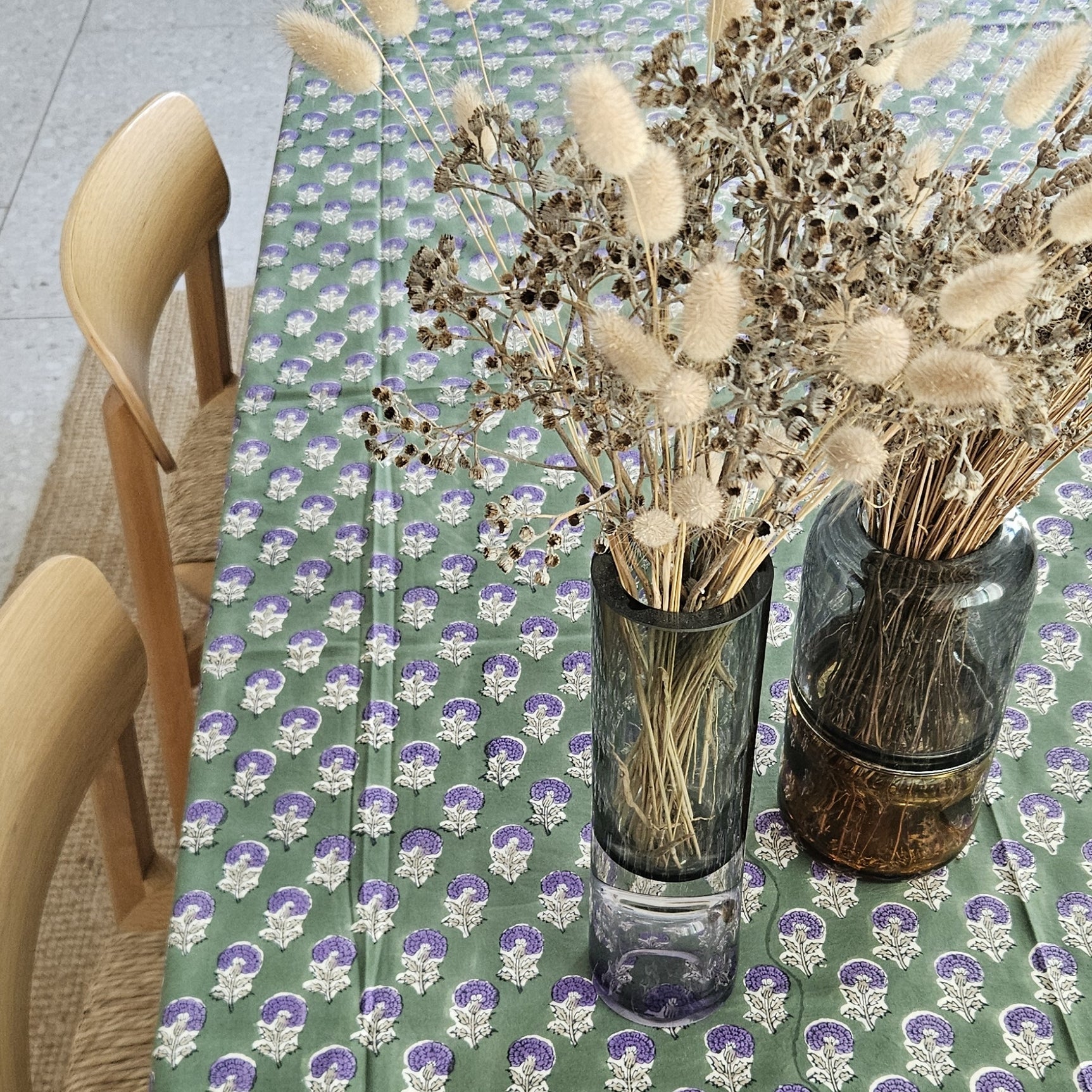 Table Cover Sathi 150x250 100% Organic Cotton-blockprint - Green GREEN