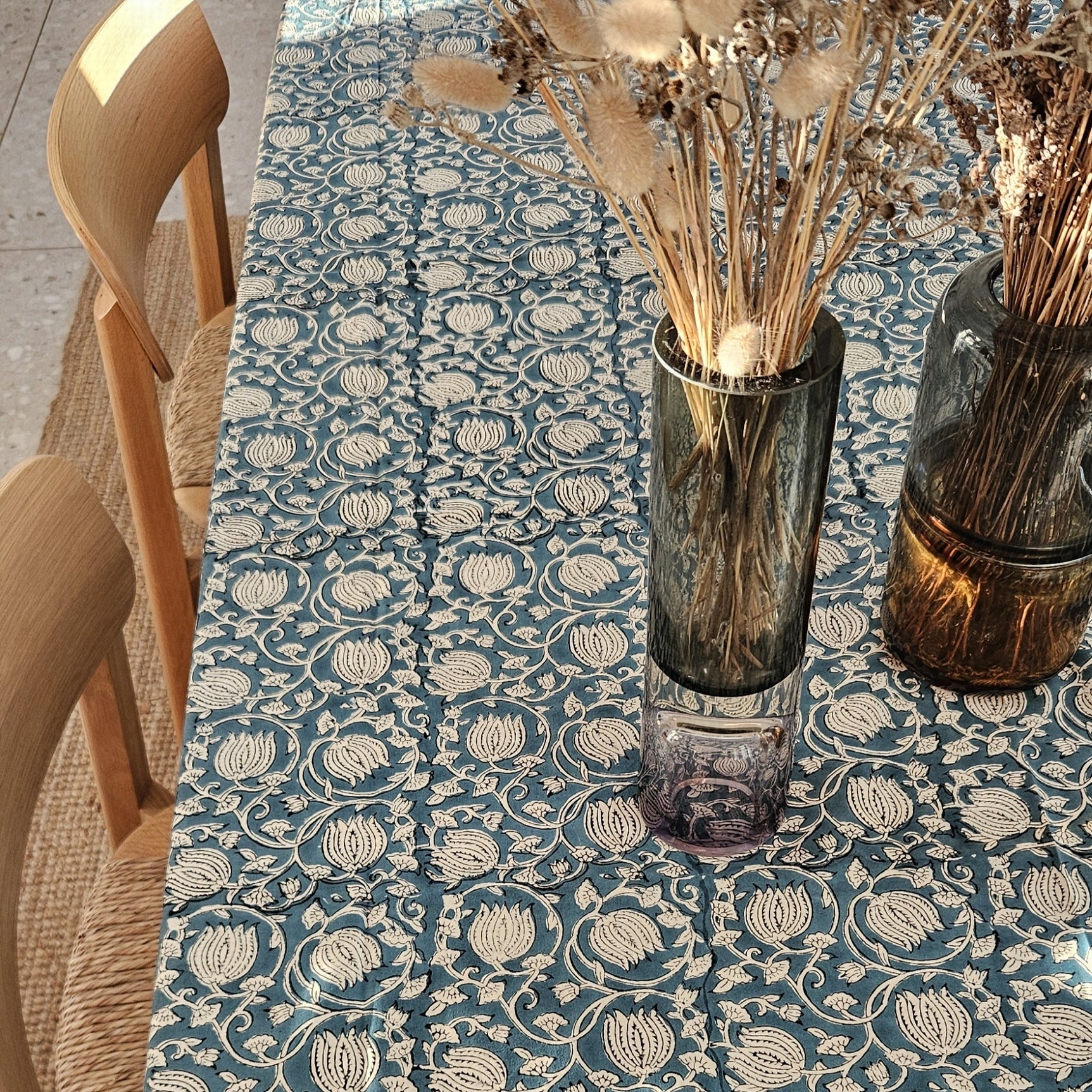Table Cover Pema 150x250 100% Organic Cotton-blockprint - Blue BLUE