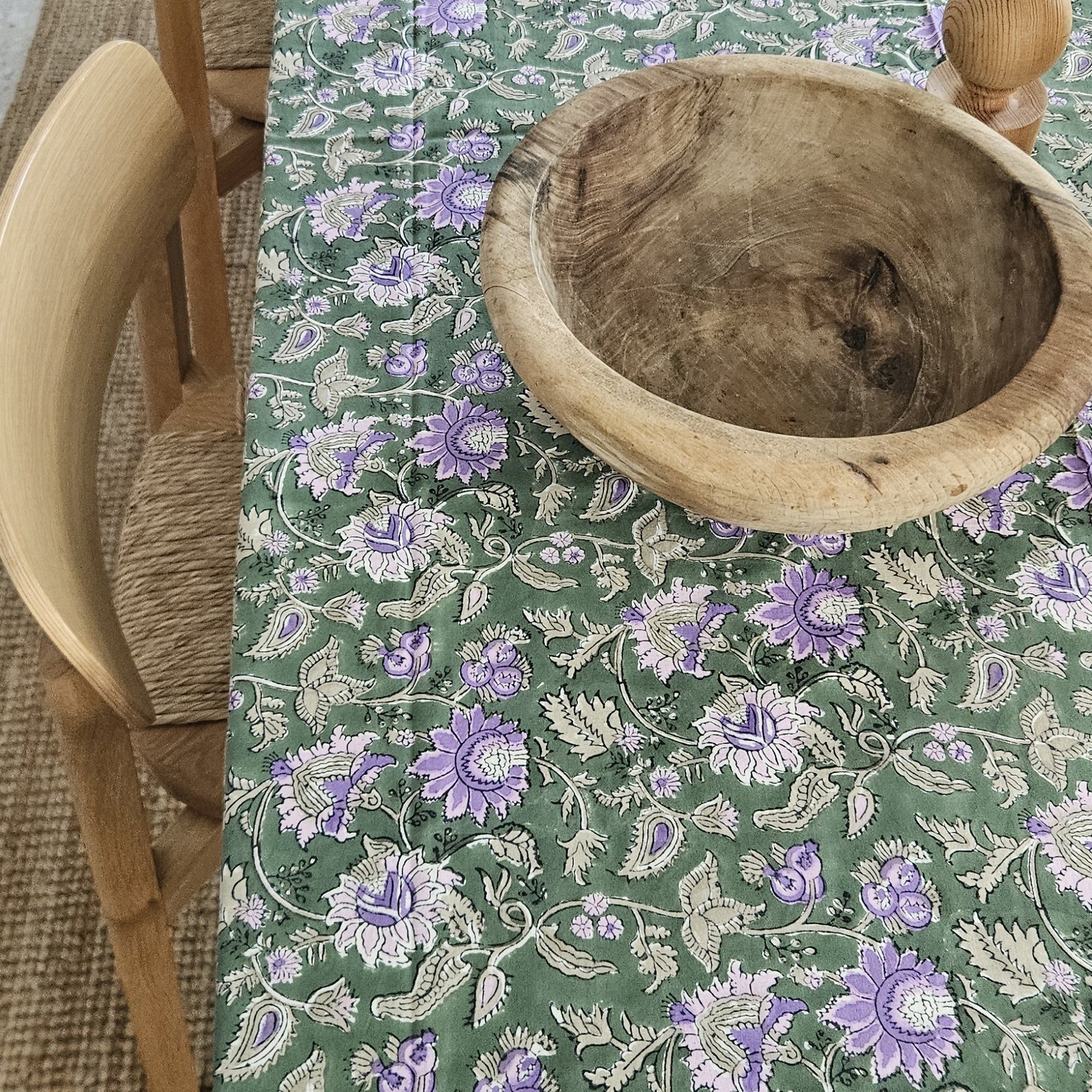 Table Cover Tara 150x150 100% Organic Cotton-blockprint - Green GREEN