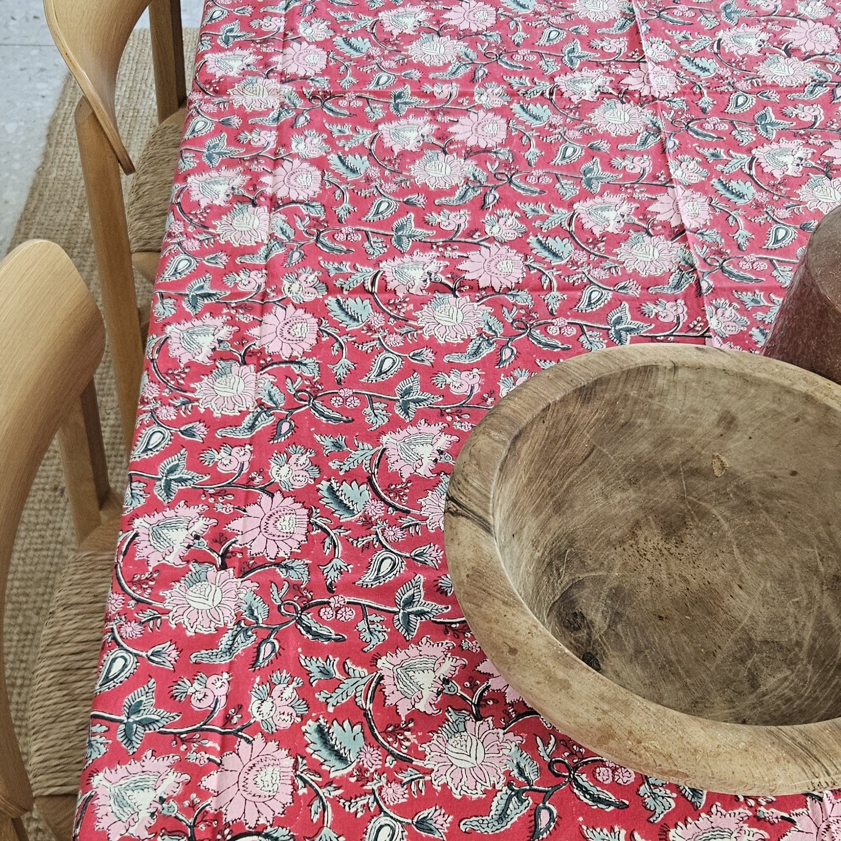 Table Cover Tara 150x150 100% Organic Cotton-blockprint - Red RED