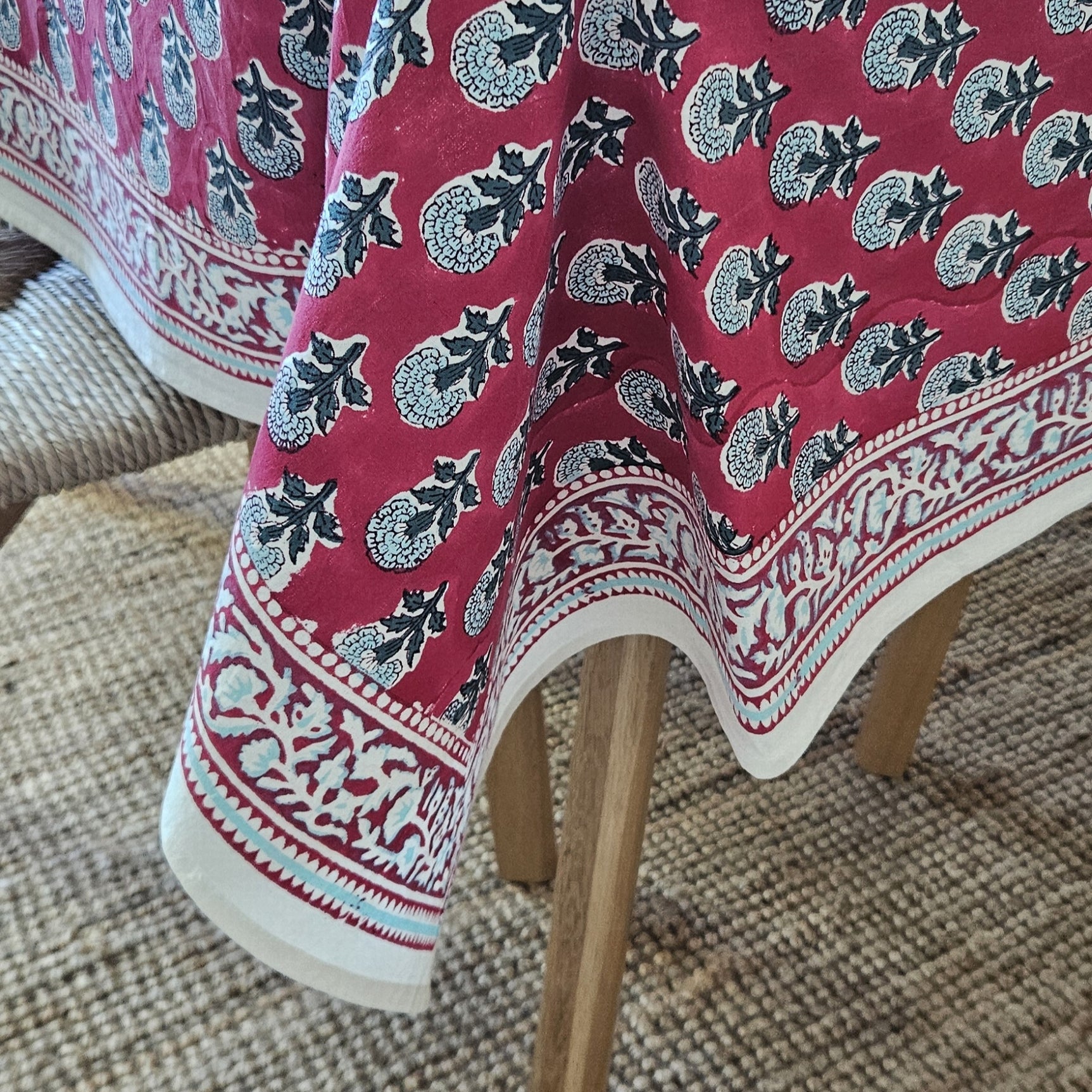 Table Cover Sathi 150x150 100% Organic Cotton-blockprint - Red RED