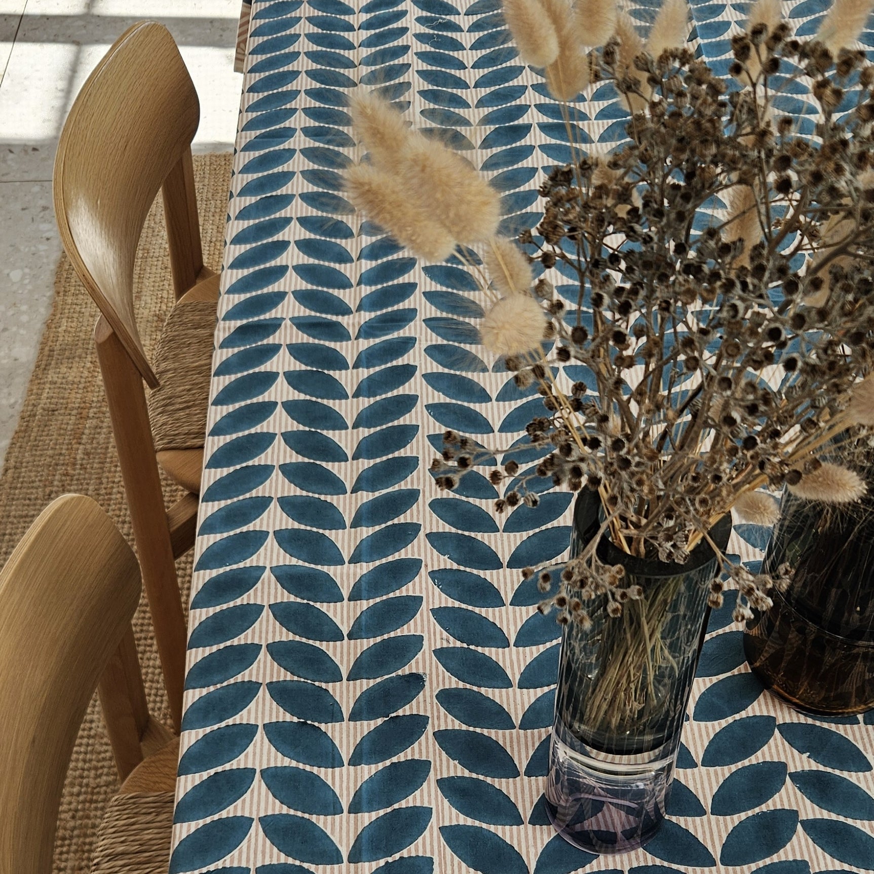 Table Cover Ananda 150x150 100% Organic Cotton-blockprint - Blue BLUE