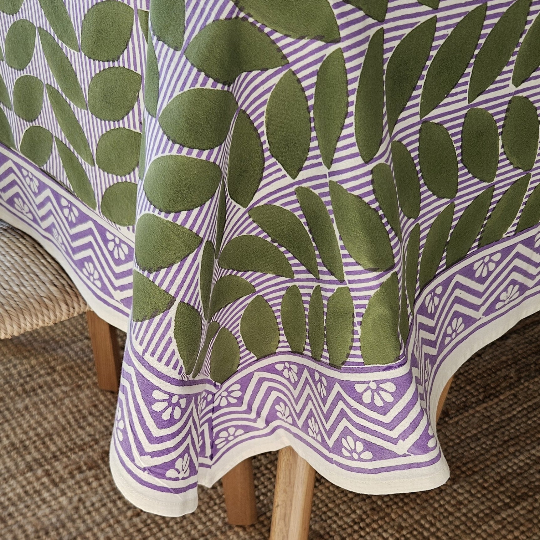 Table Cover Ananda 150x150 100% Organic Cotton-blockprint - Green GREEN