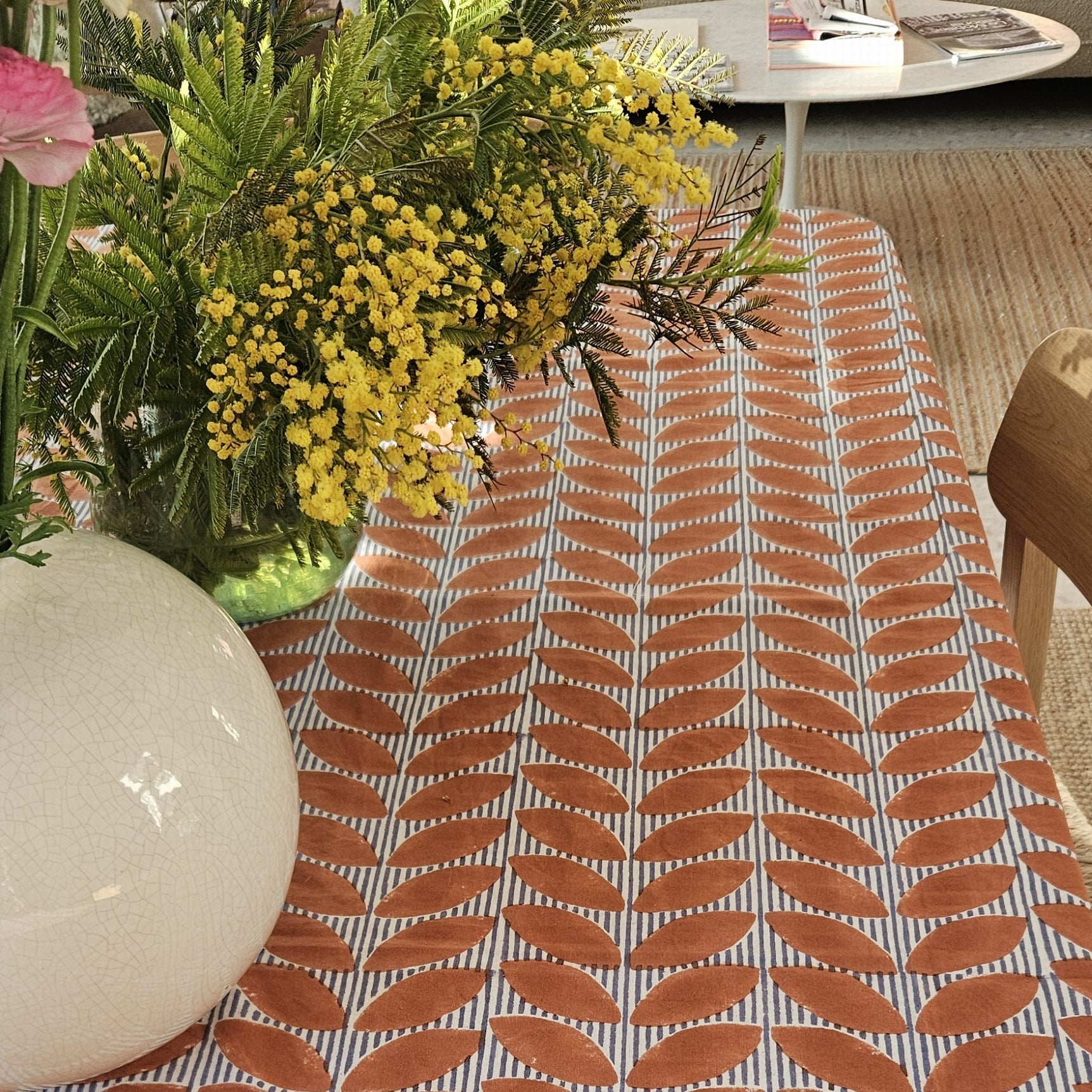 Table Cover Cap Estel 150x250 100% Organic Cotton-blockprint - Orange ORANGE