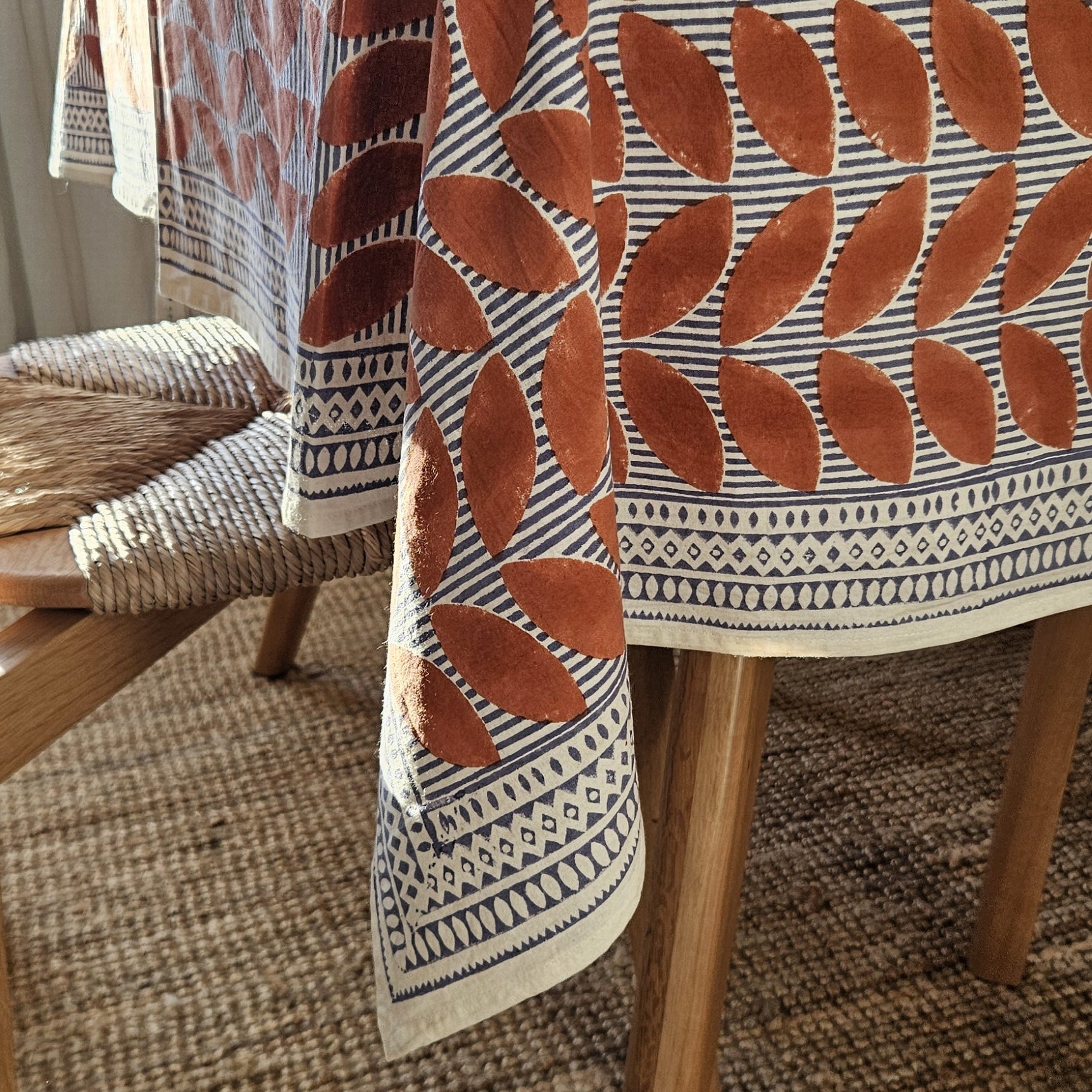 Table Cover Cap Estel 150x250 100% Organic Cotton-blockprint - Orange ORANGE