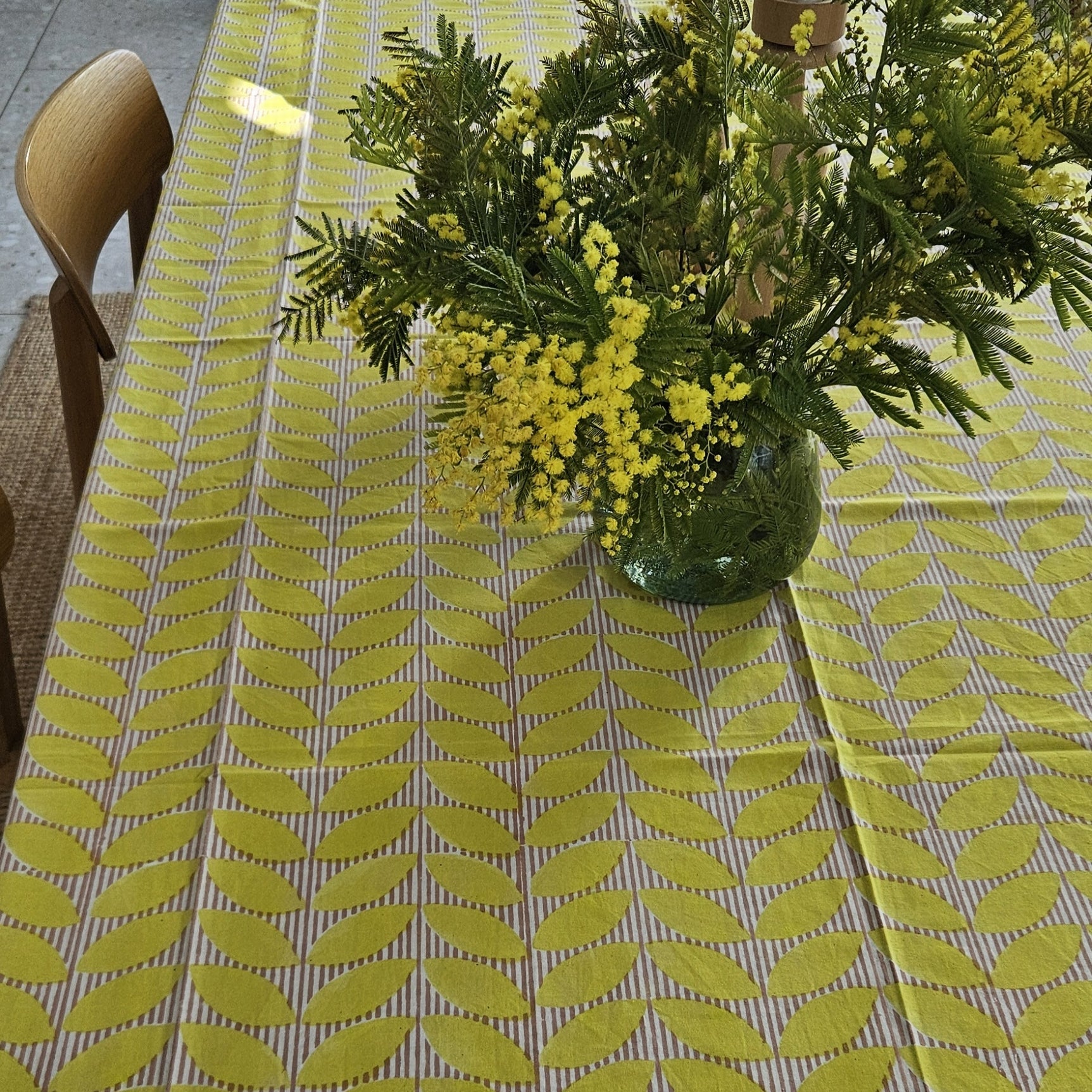Table Cover Cap Estel 150x250 100% Organic Cotton-blockprint - Yellow YELLOW