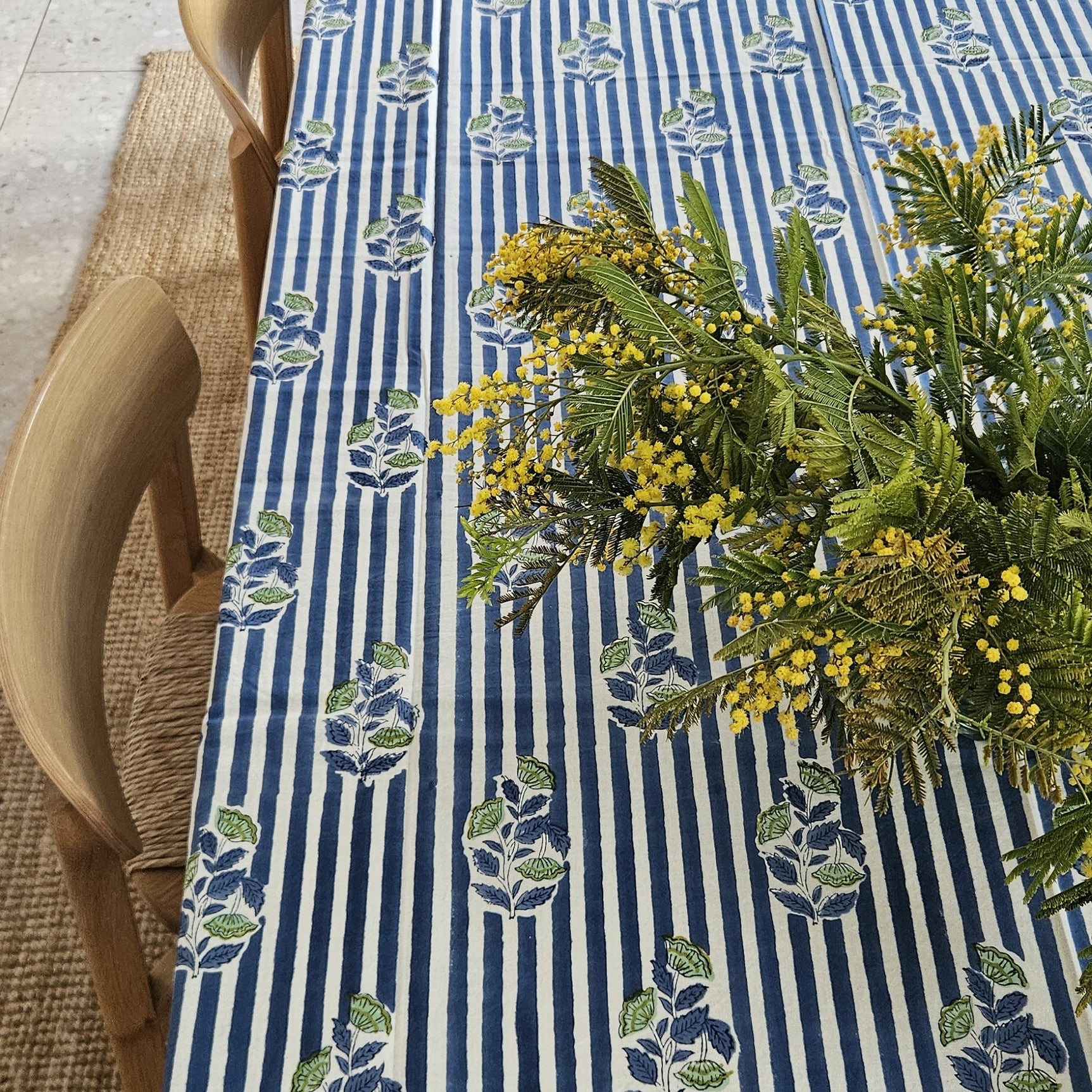 Table Cover Beaulieu 150x250 100% Organic Cotton-blockprint - Blue BLUE