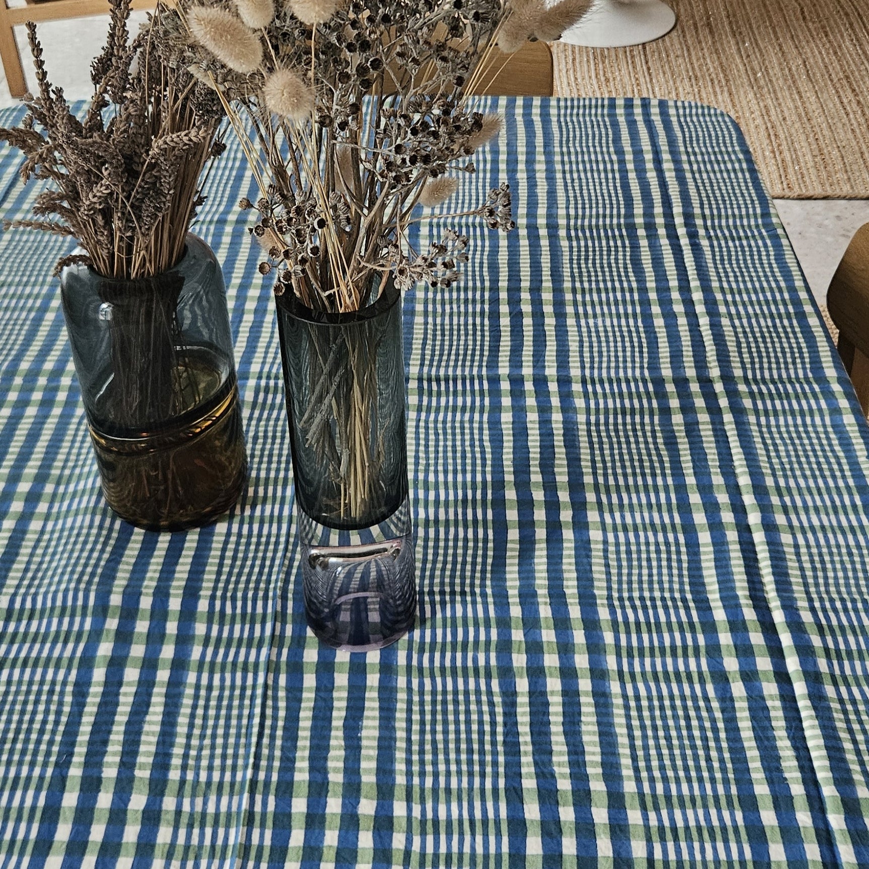 Table Cover Nissa 150x250 100% Organic Cotton-blockprint - Blue Green BLUE GREEN