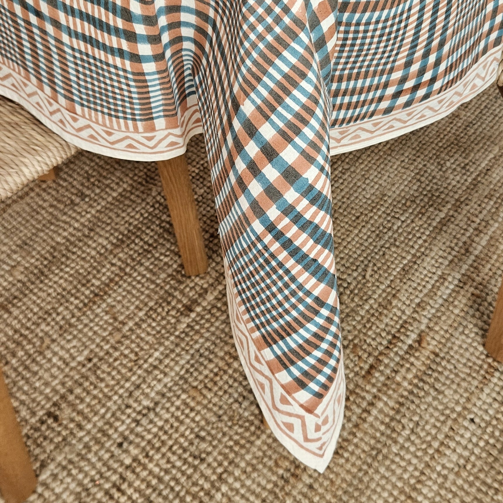 Table Cover Nissa 150x250 100% Organic Cotton-blockprint - Peach Turquoise PEACH TURQUOISE