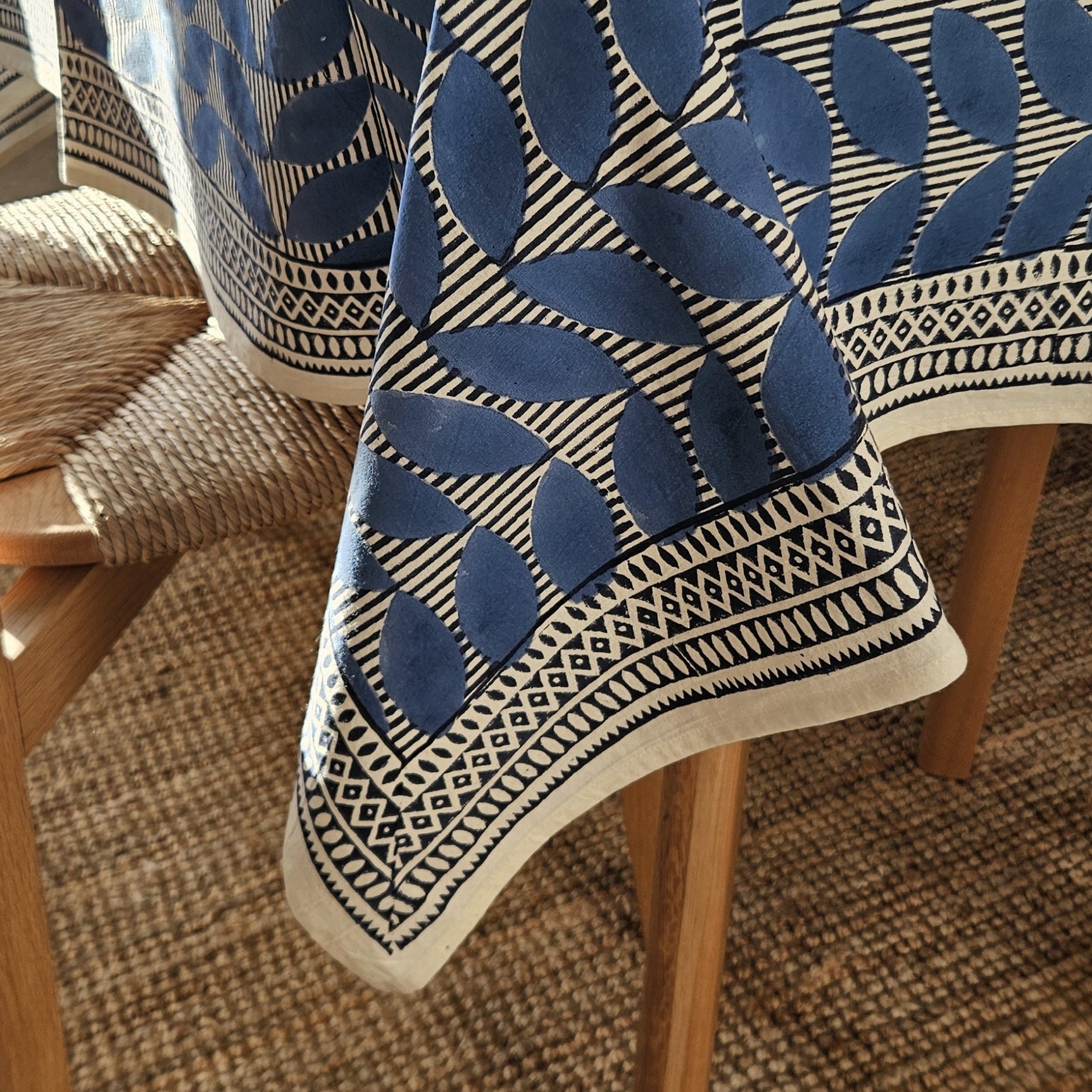 Table Cover Cap Estel 150x150 100% Organic Cotton-blockprint - Blue BLUE
