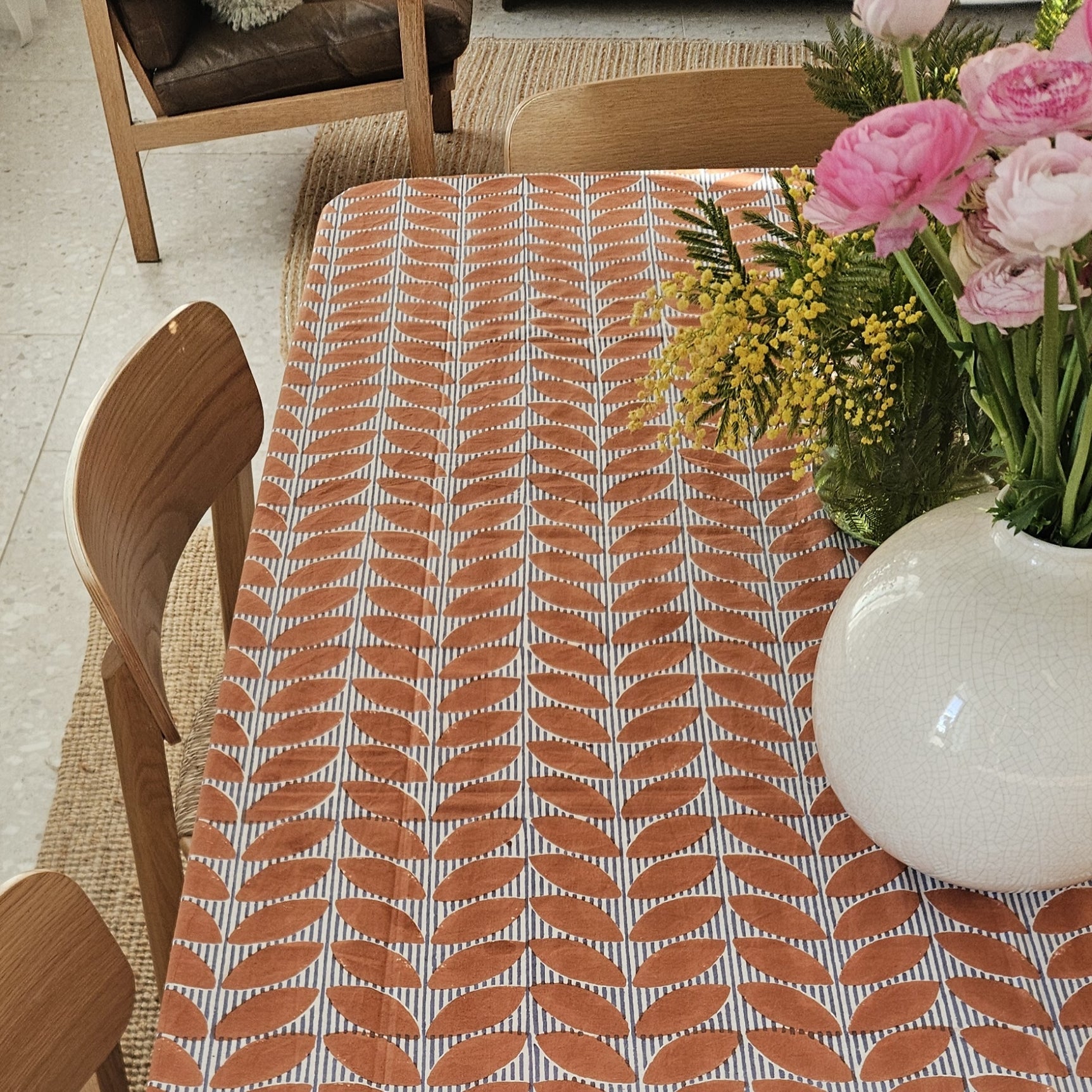 Table Cover Cap Estel 150x150 100% Organic Cotton-blockprint - Orange ORANGE