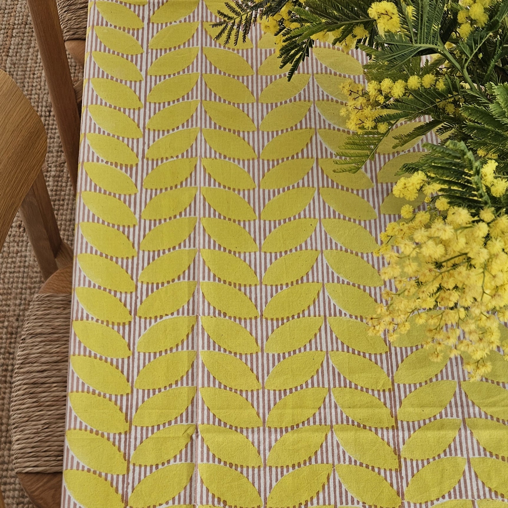 Table Cover Cap Estel 150x150 100% Organic Cotton-blockprint - Yellow YELLOW