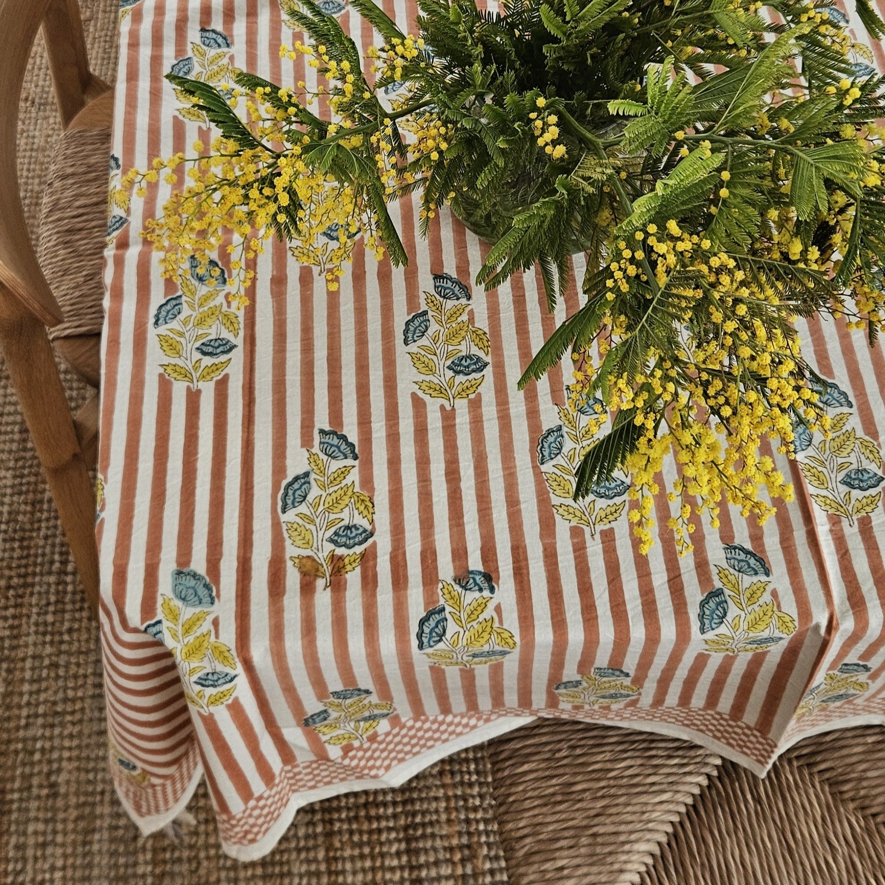 Table Cover Beaulieu 150x150 100% Organic Cotton-blockprint - Peach PEACH