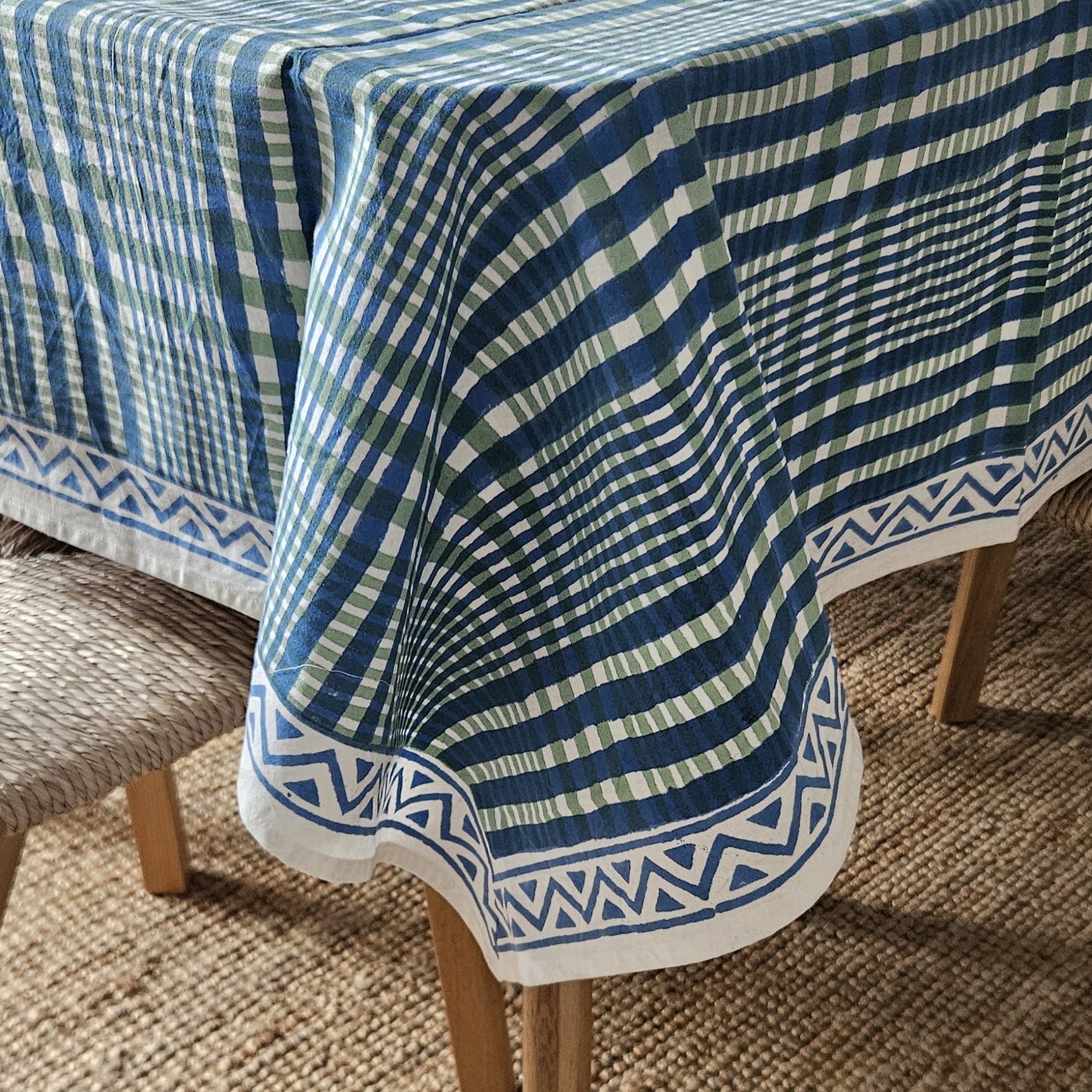 Table Cover Nissa 150x150 100% Organic Cotton-blockprint - Blue Green BLUE GREEN