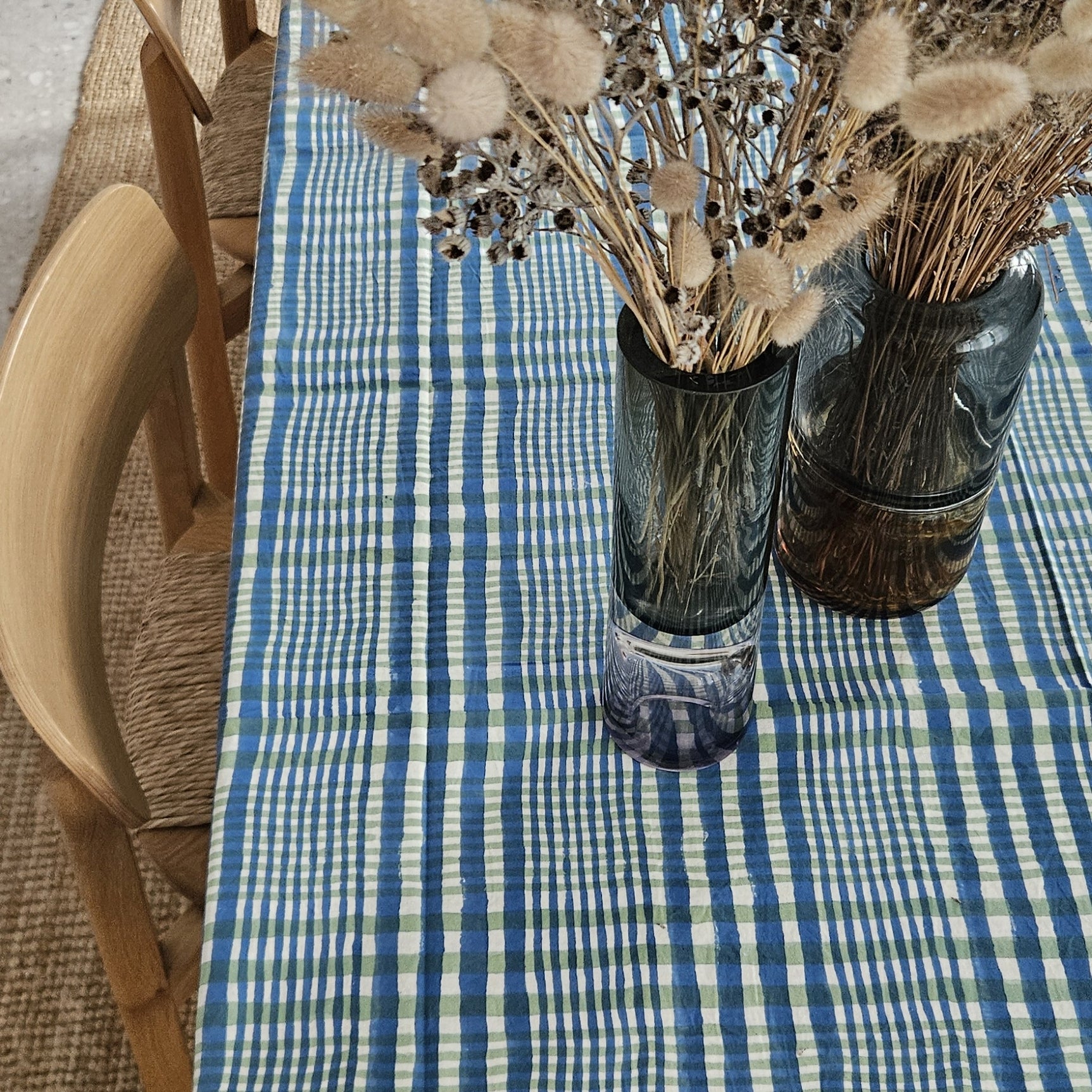 Table Cover Nissa 150x150 100% Organic Cotton-blockprint - Blue Green BLUE GREEN