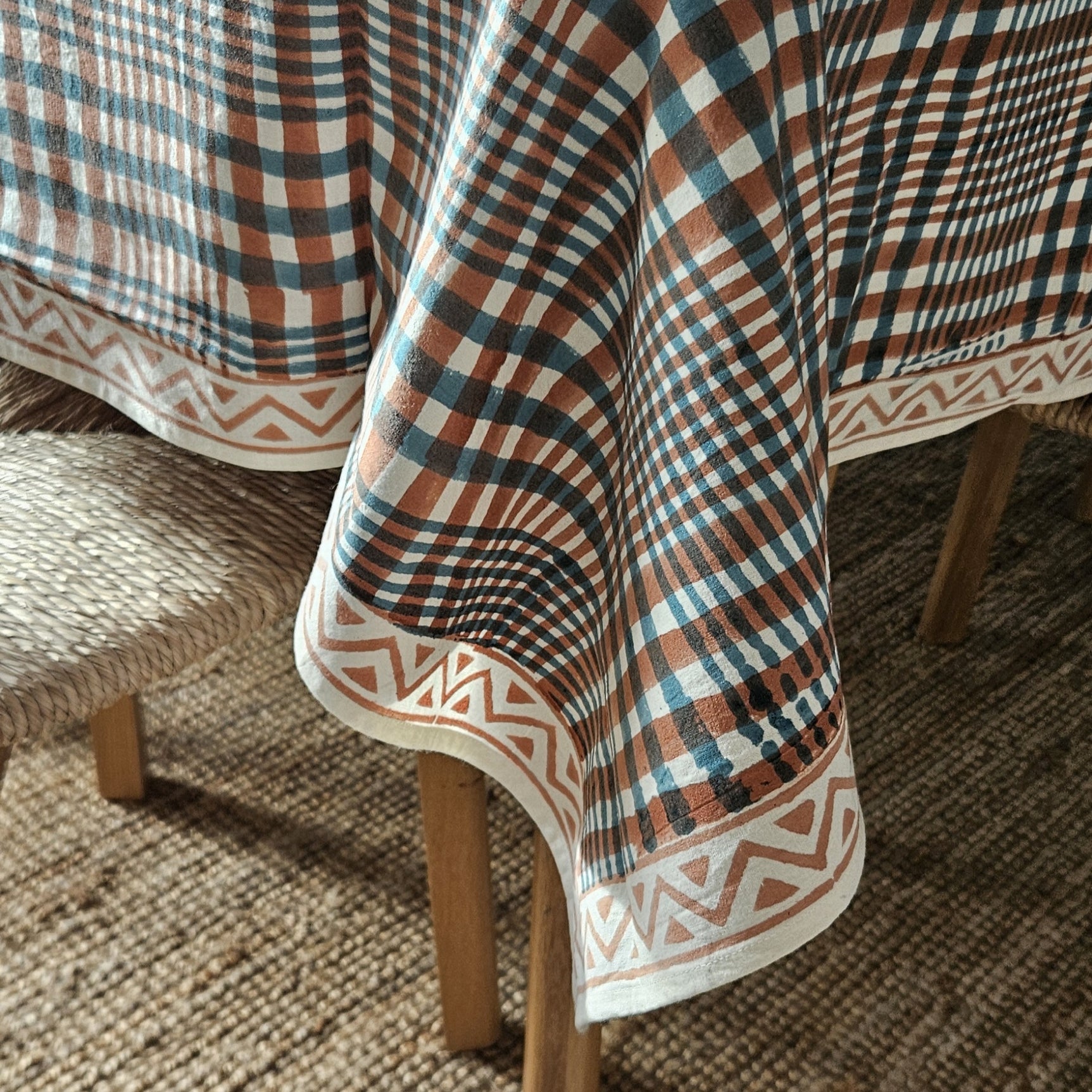 Table Cover Nissa 150x150 100% Organic Cotton-blockprint - Peach Turquoise PEACH TURQUOISE