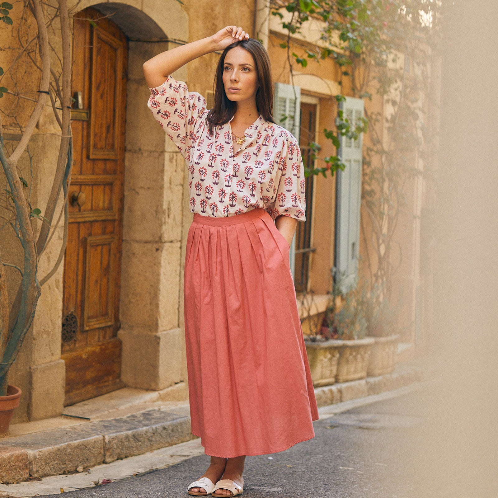 Lina Skirt S.color 100% Cotton - Strawberry STRAWBERRY