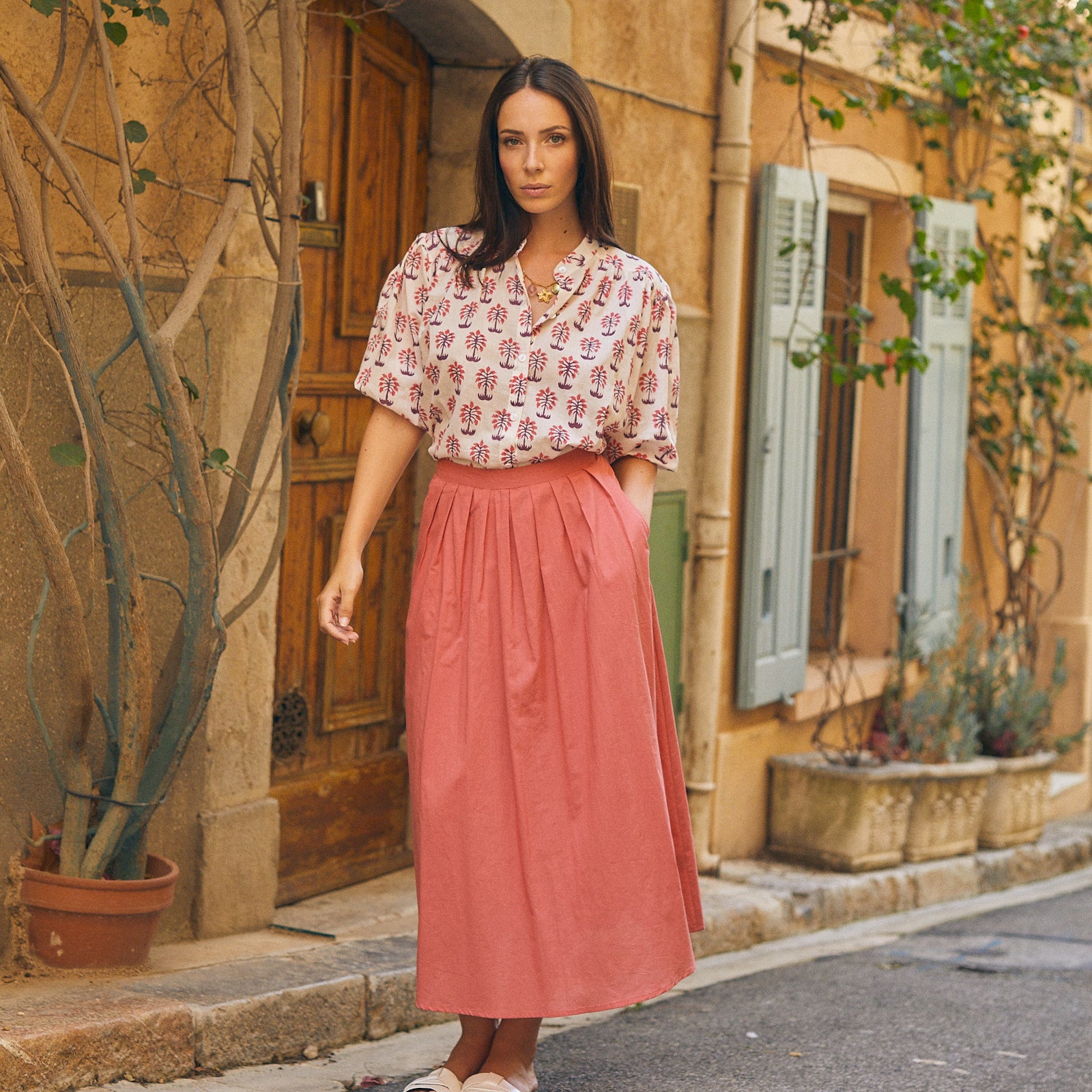 Lina Skirt S.color 100% Cotton - Strawberry STRAWBERRY