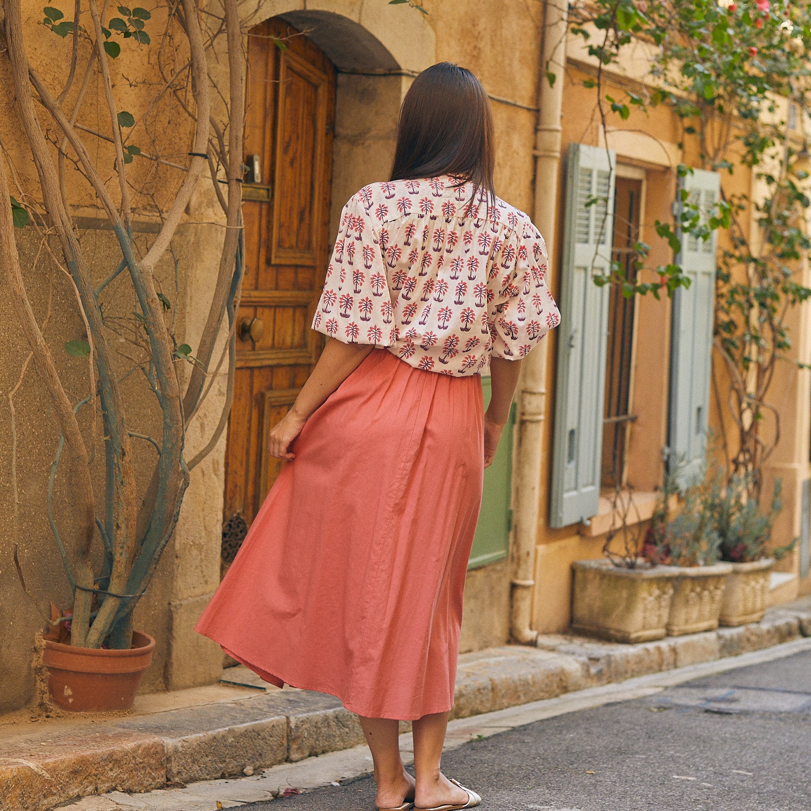 Lina Skirt S.color 100% Cotton - Strawberry STRAWBERRY
