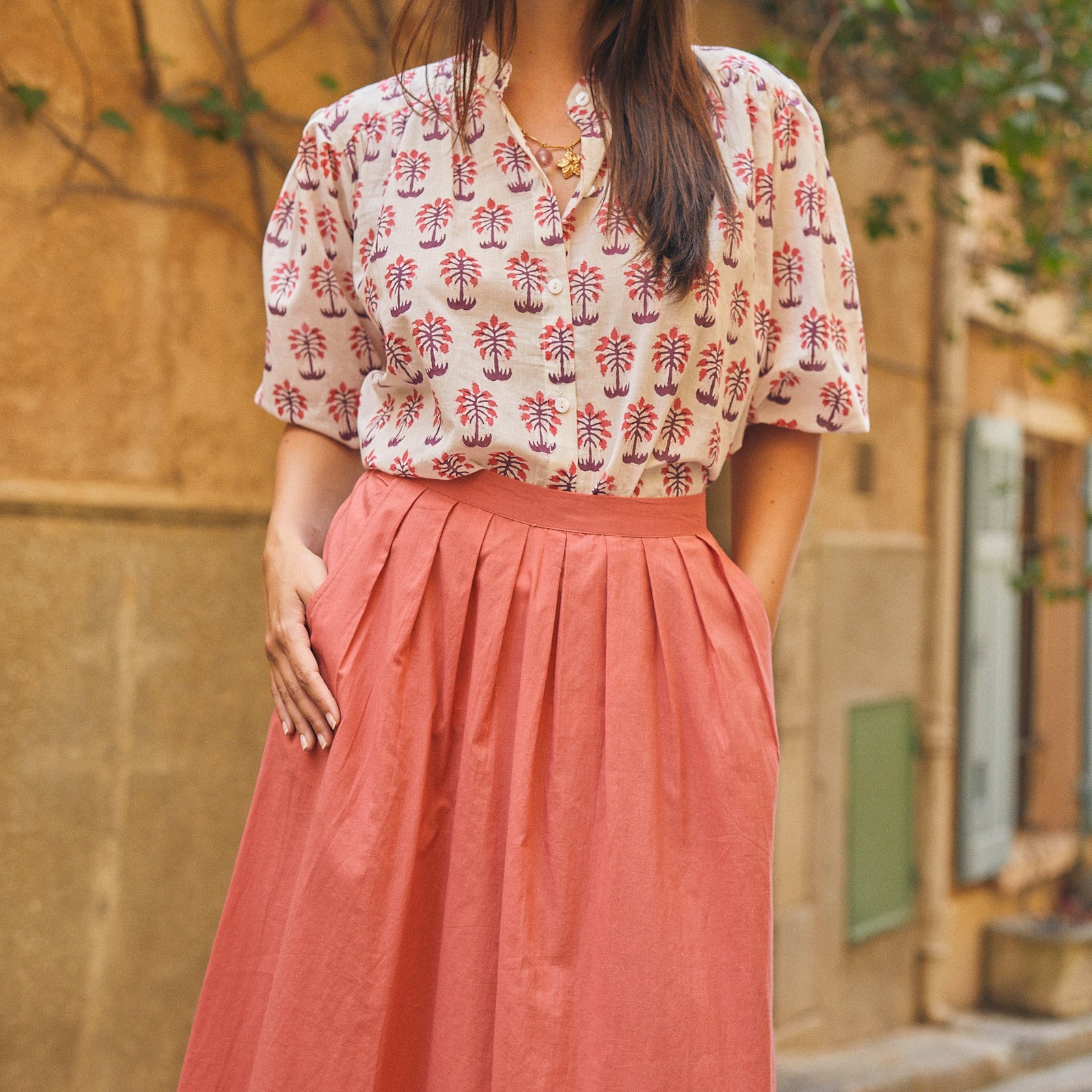 Lina Skirt S.color 100% Cotton - Strawberry STRAWBERRY