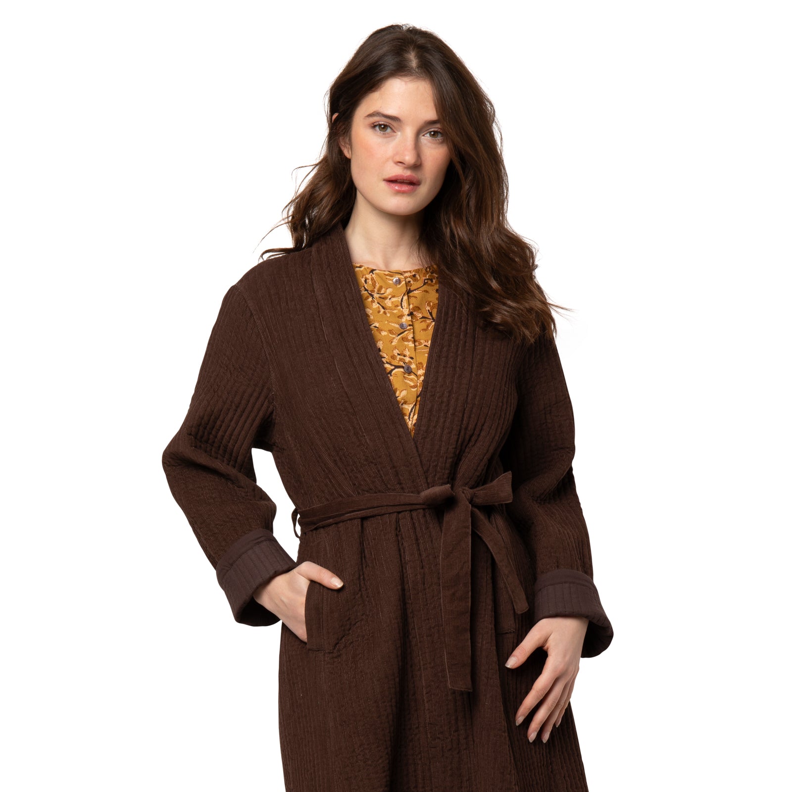 Mona Coat Velvet 100% Coton Velvet - Brown BROWN