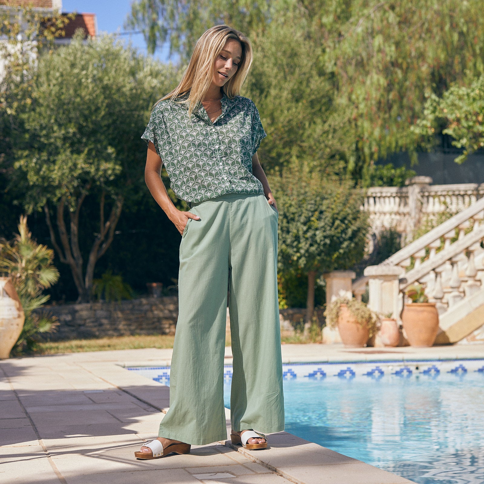 Leana Trousers S.color 100% Coton - Green GREEN