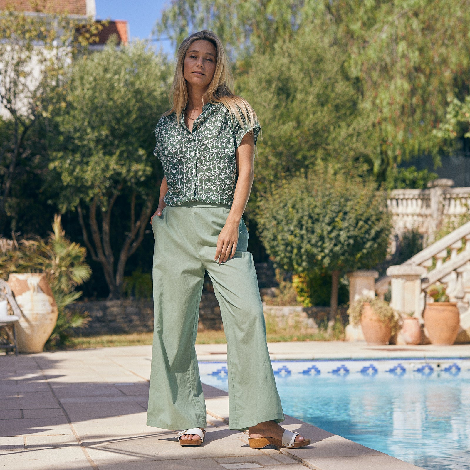 Leana Trousers S.color 100% Coton - Green GREEN