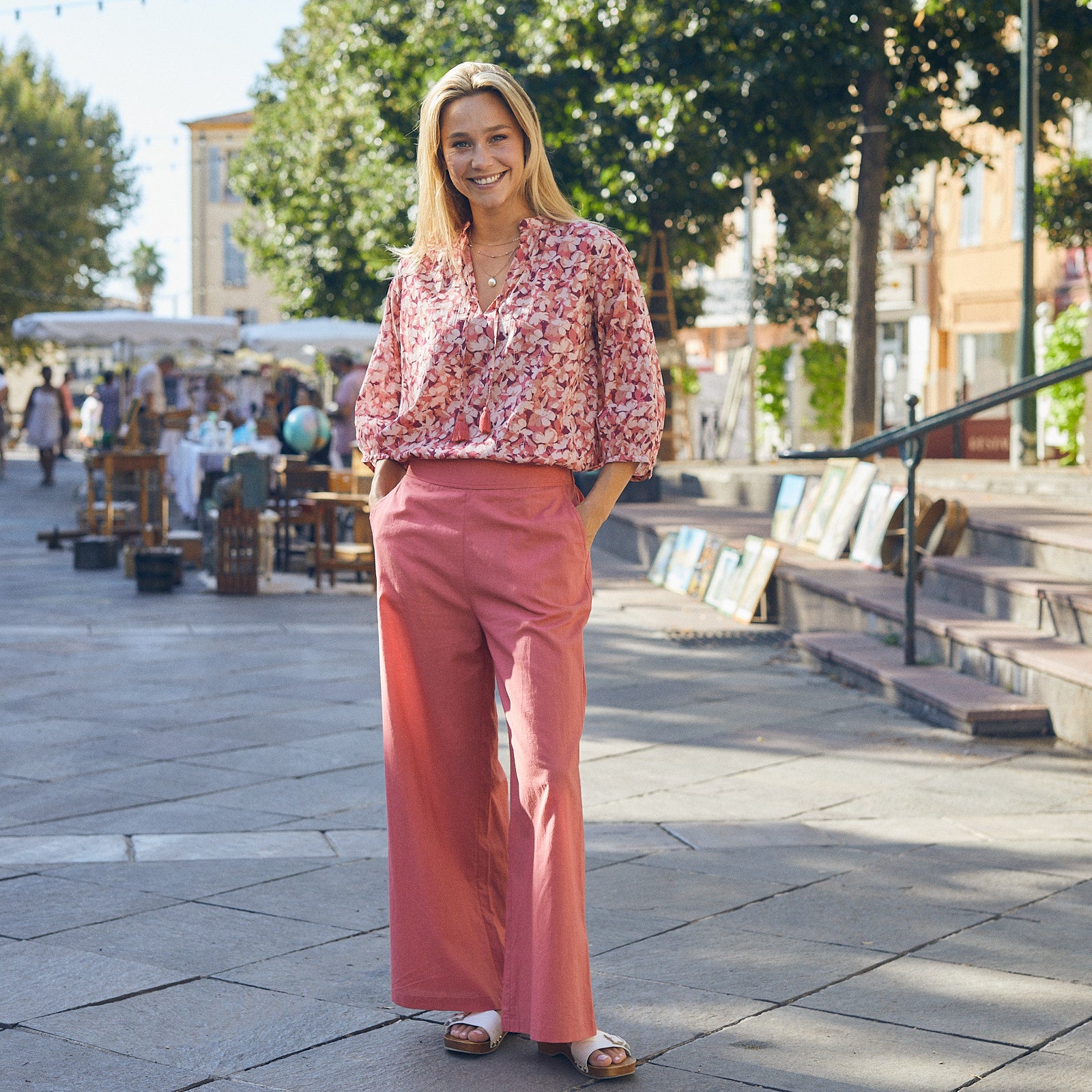 Leana Trousers S.color 100% Coton - Strawberry STRAWBERRY