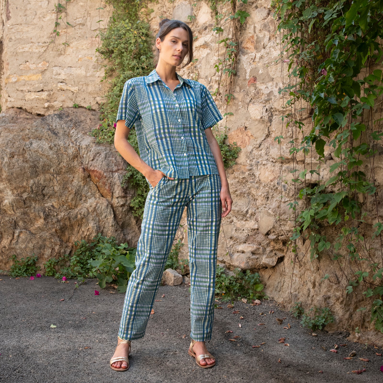 Ninon Pants Nissa 100% Organic Coton - Blue Green BLUE GREEN