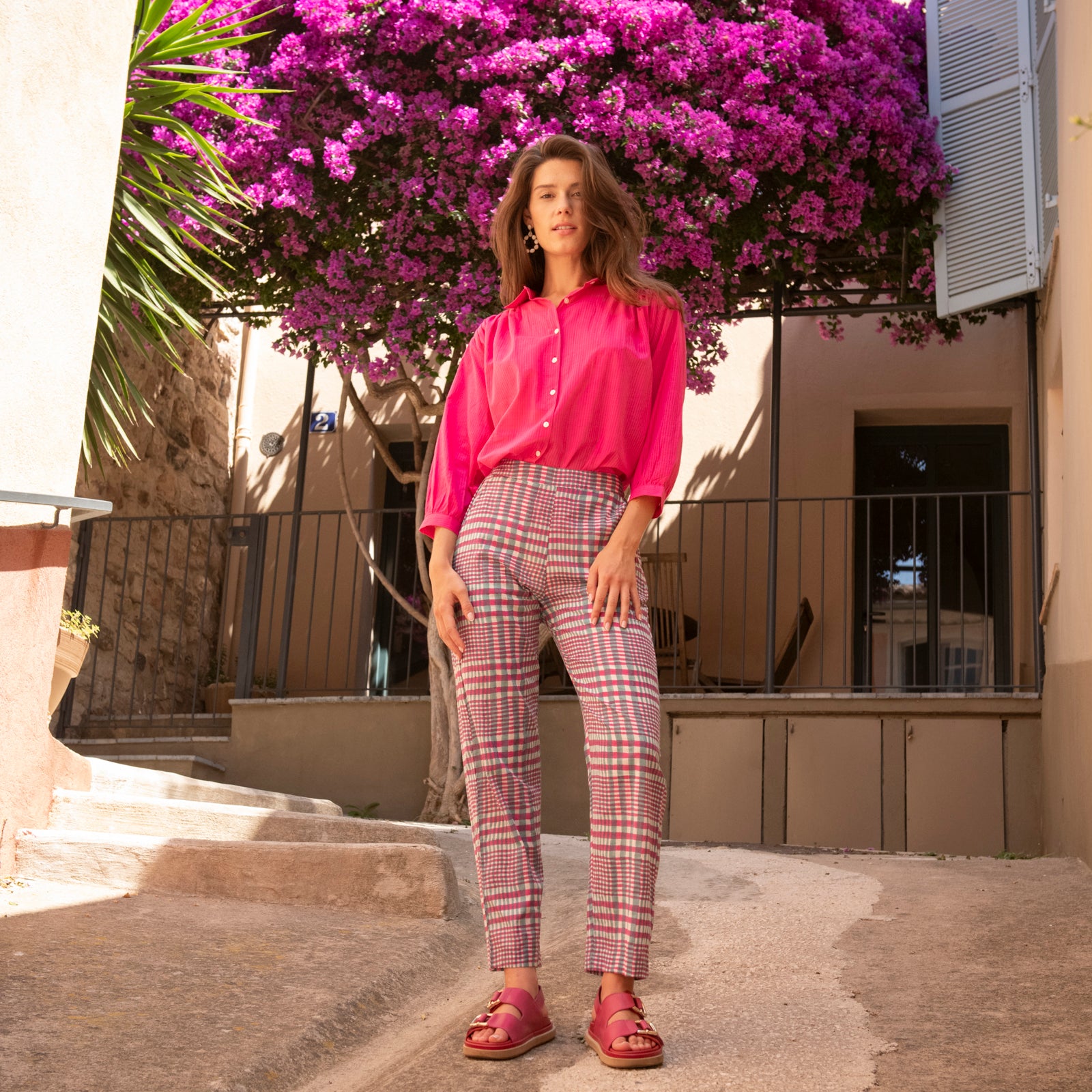 Ninon Pants Nissa 100% Organic Coton - Green Pink GREEN PINK